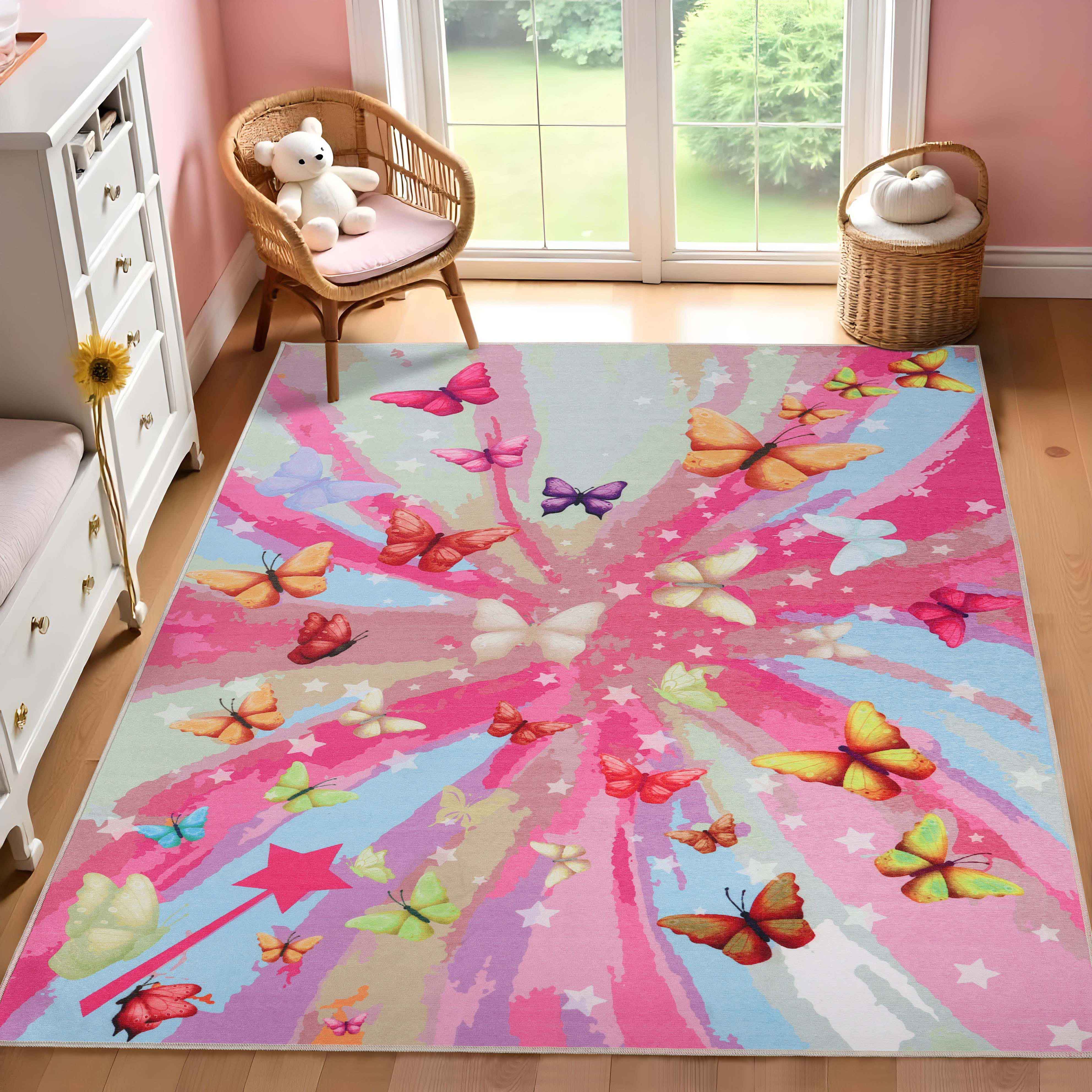 Butterfly Non-Slip Kids Playroom Nursery Washable Indoor Area Rug - Omnigoodsstore