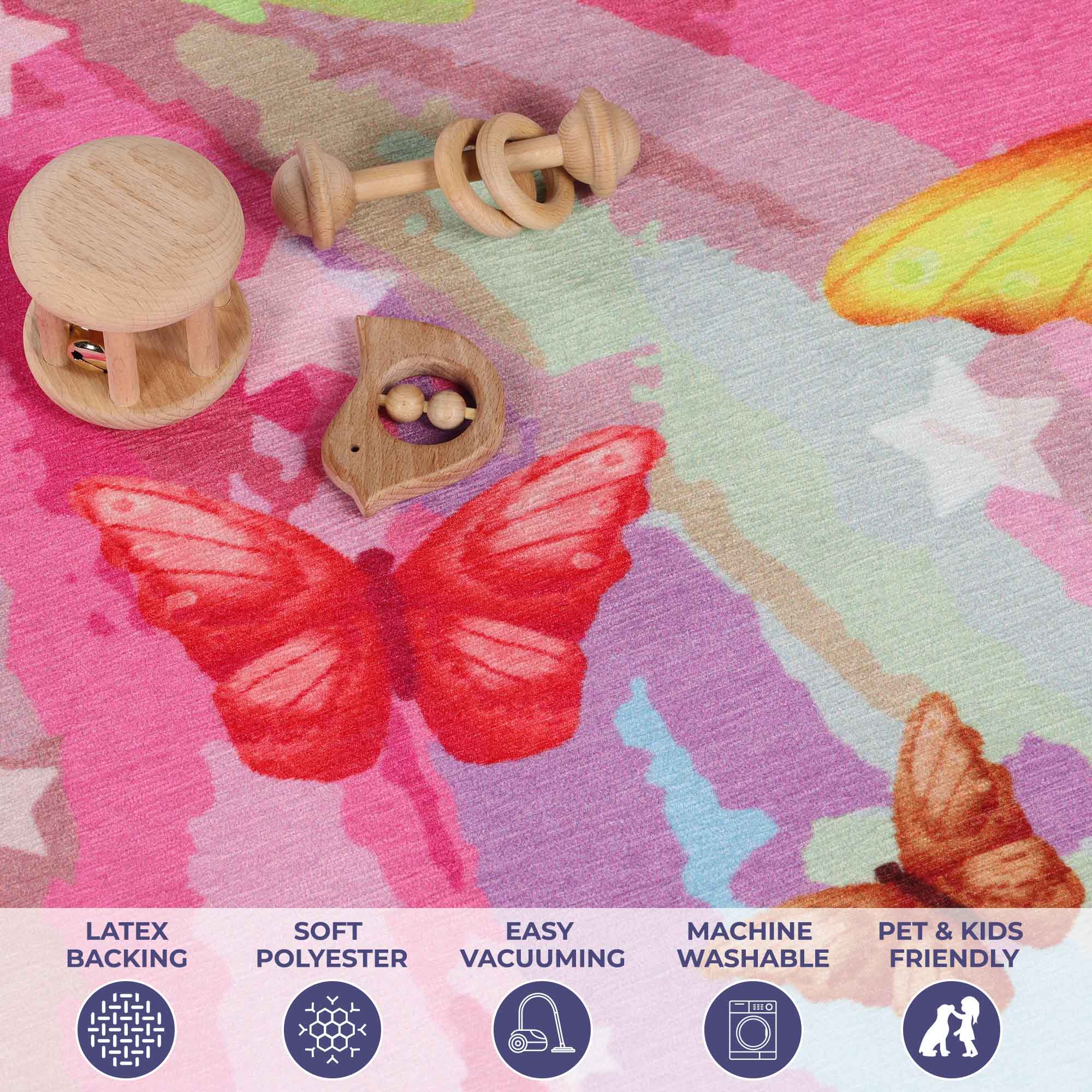 Butterfly Non-Slip Kids Playroom Nursery Washable Indoor Area Rug - Omnigoodsstore