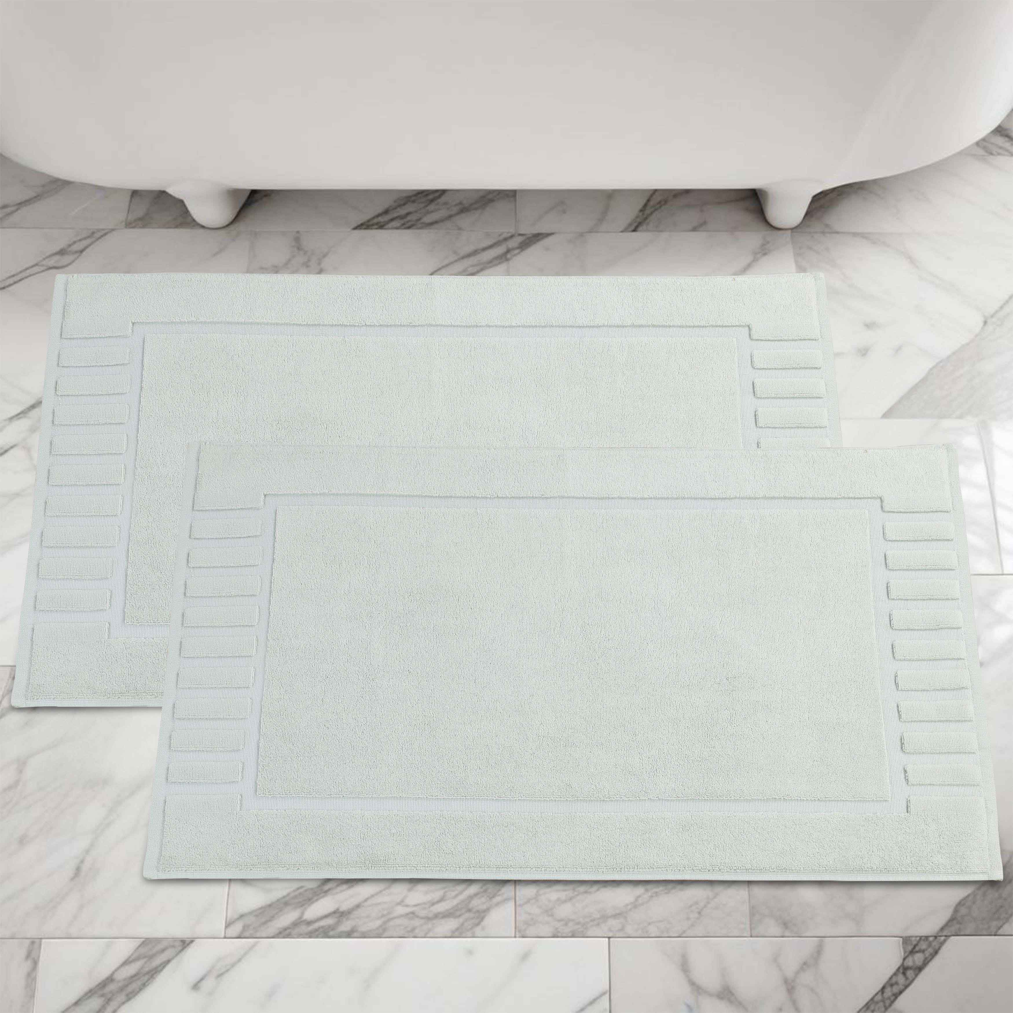 Leo Cotton Solid Modern Geometric Border Absorbent Bath Mat, Set of 2 - Omnigoodsstore