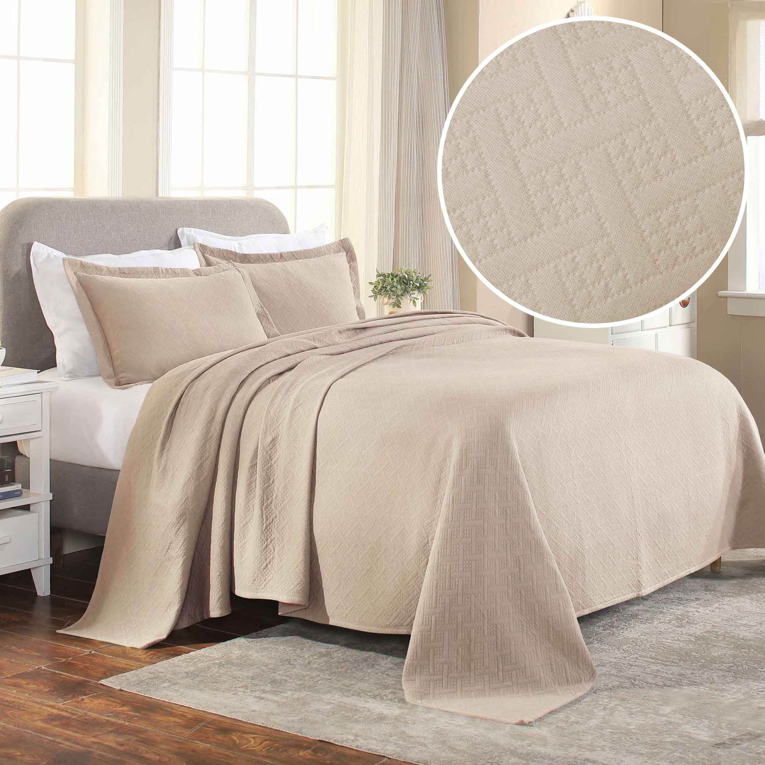 Basket Weave Matelasse Cotton Bedspread Set - Omnigoodsstore