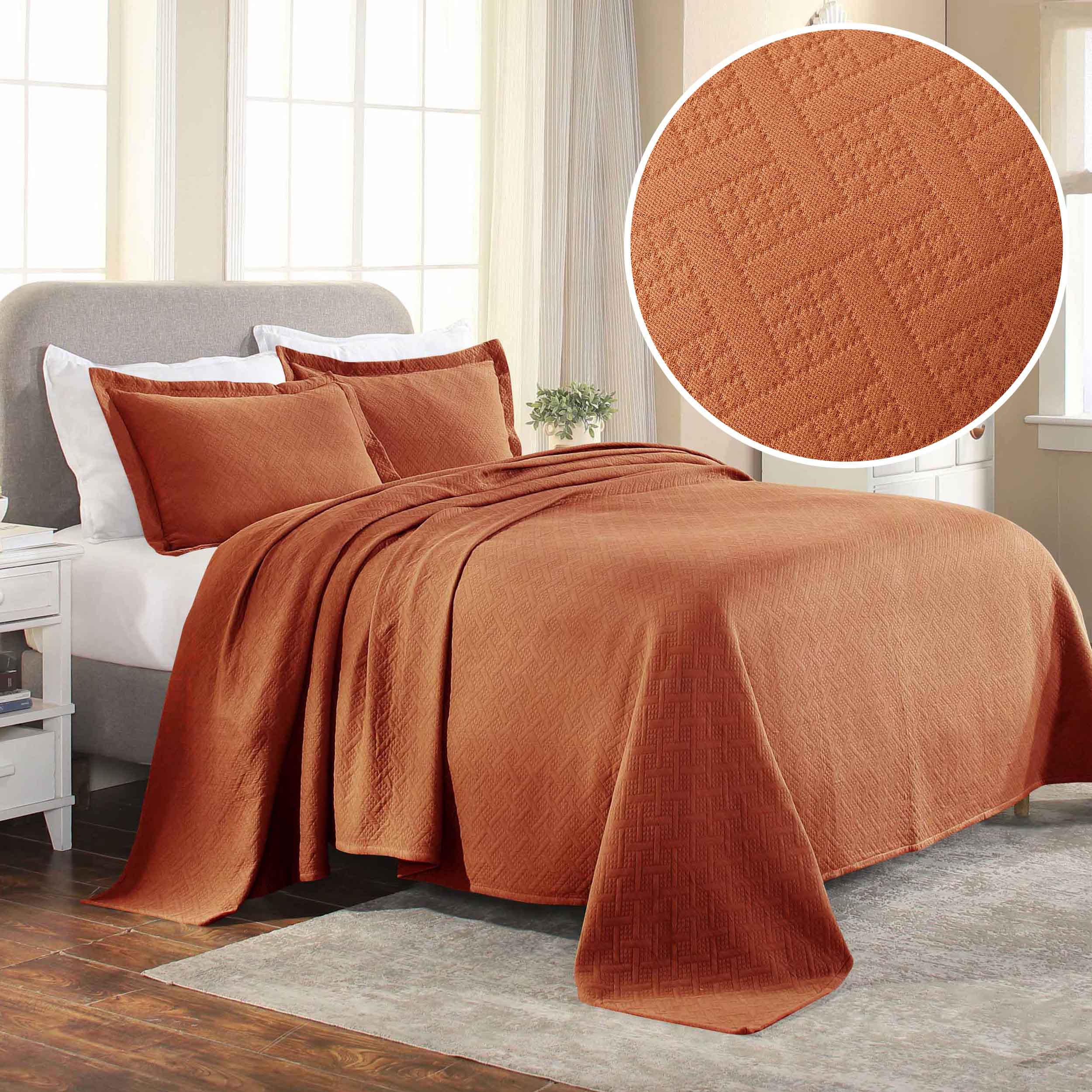 Basket Weave Matelasse Cotton Bedspread Set - Omnigoodsstore