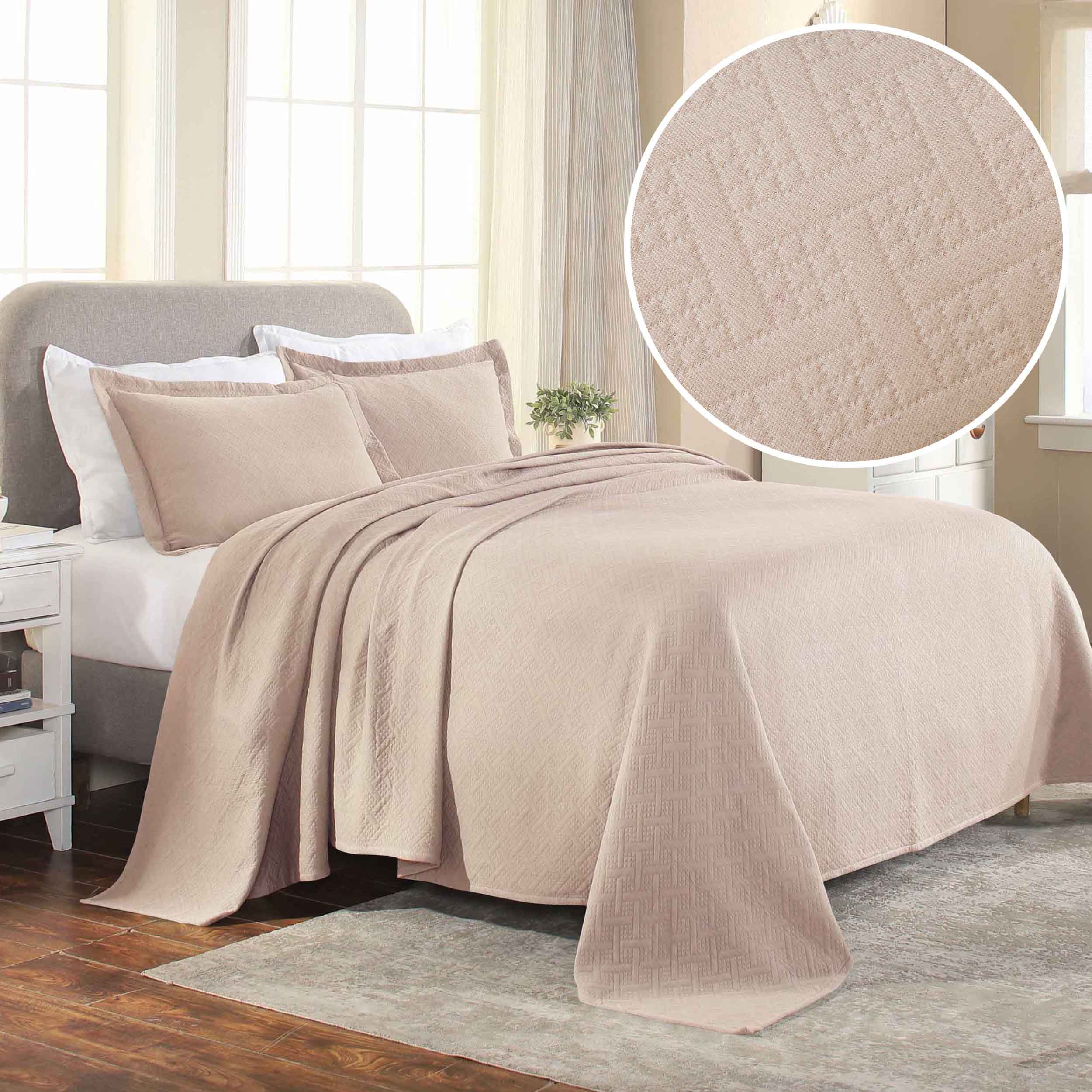 Basket Weave Matelasse Cotton Bedspread Set - Omnigoodsstore