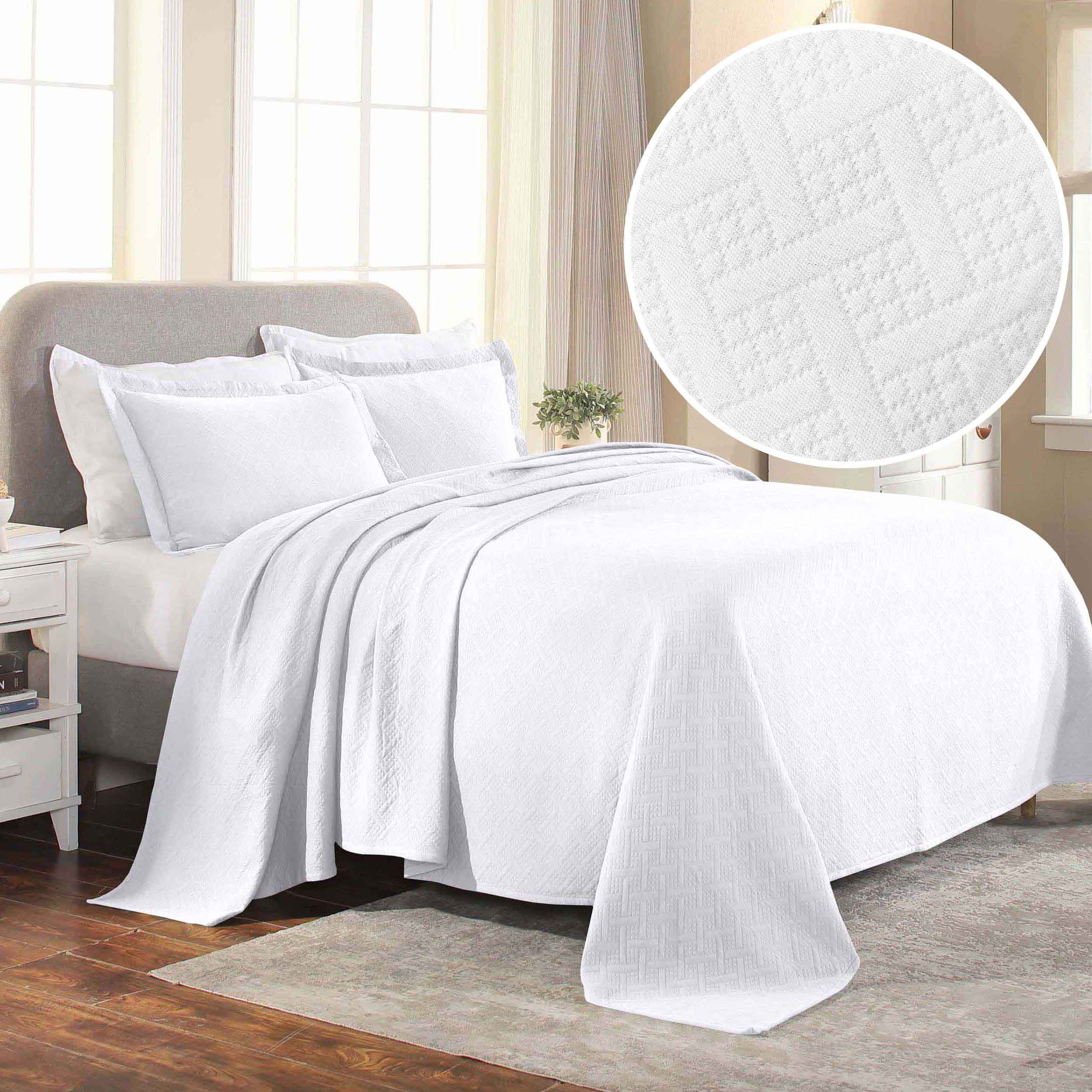 Basket Weave Matelasse Cotton Bedspread Set - Omnigoodsstore