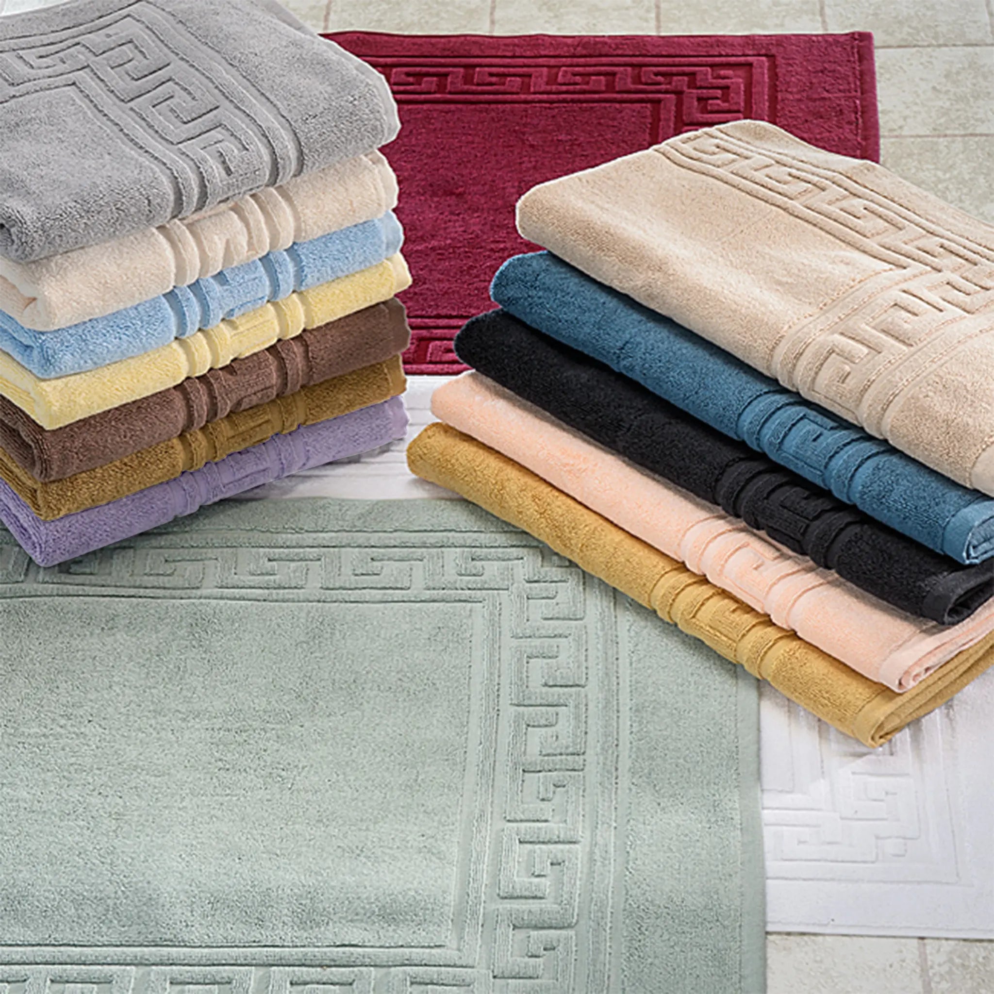 Cotton 2 Piece Greek Key Border Super Absorbent Bath Mat Set