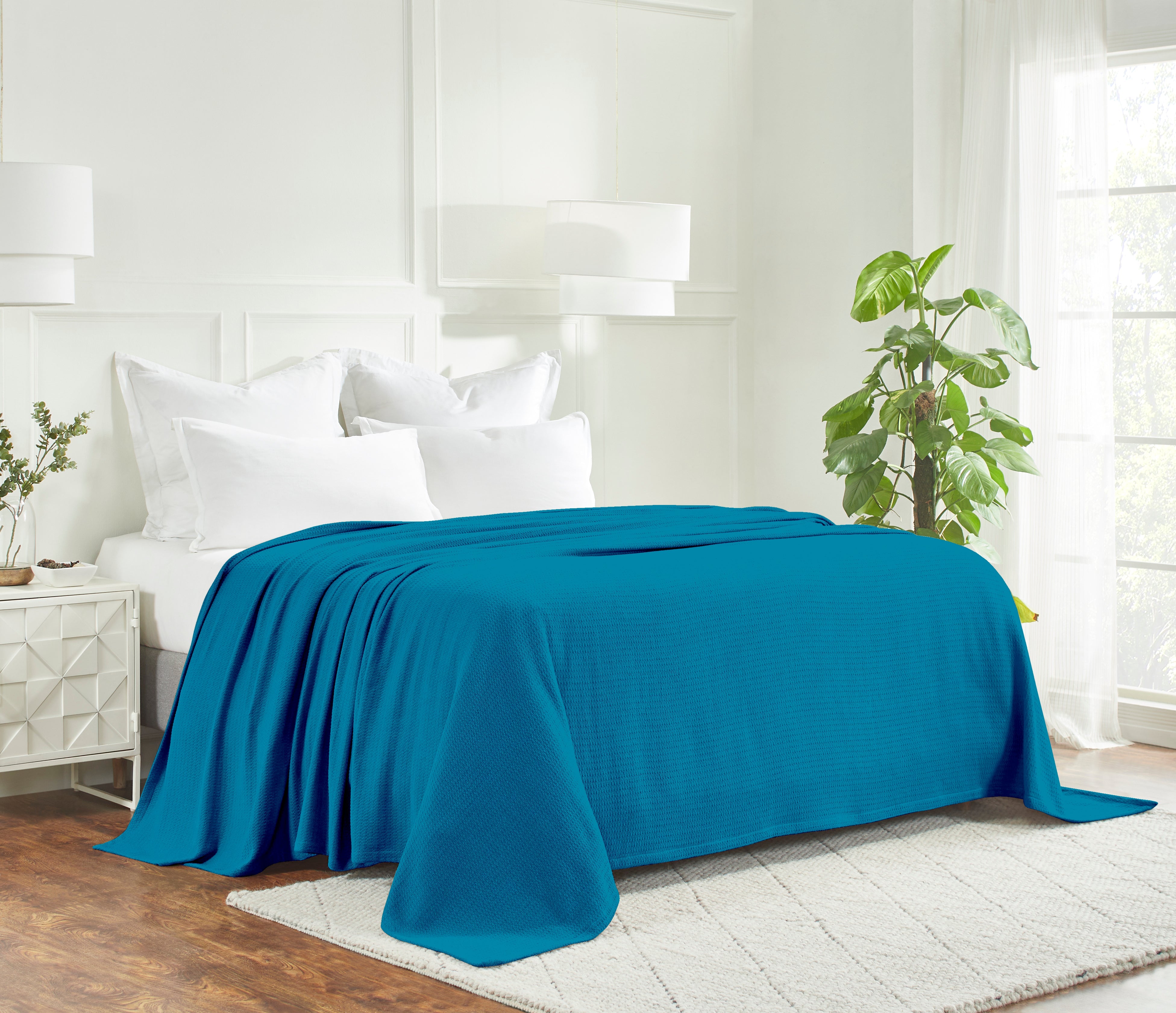 Textured Cotton Weave Solid Waffle Blanket or Throw - Omnigoodsstore