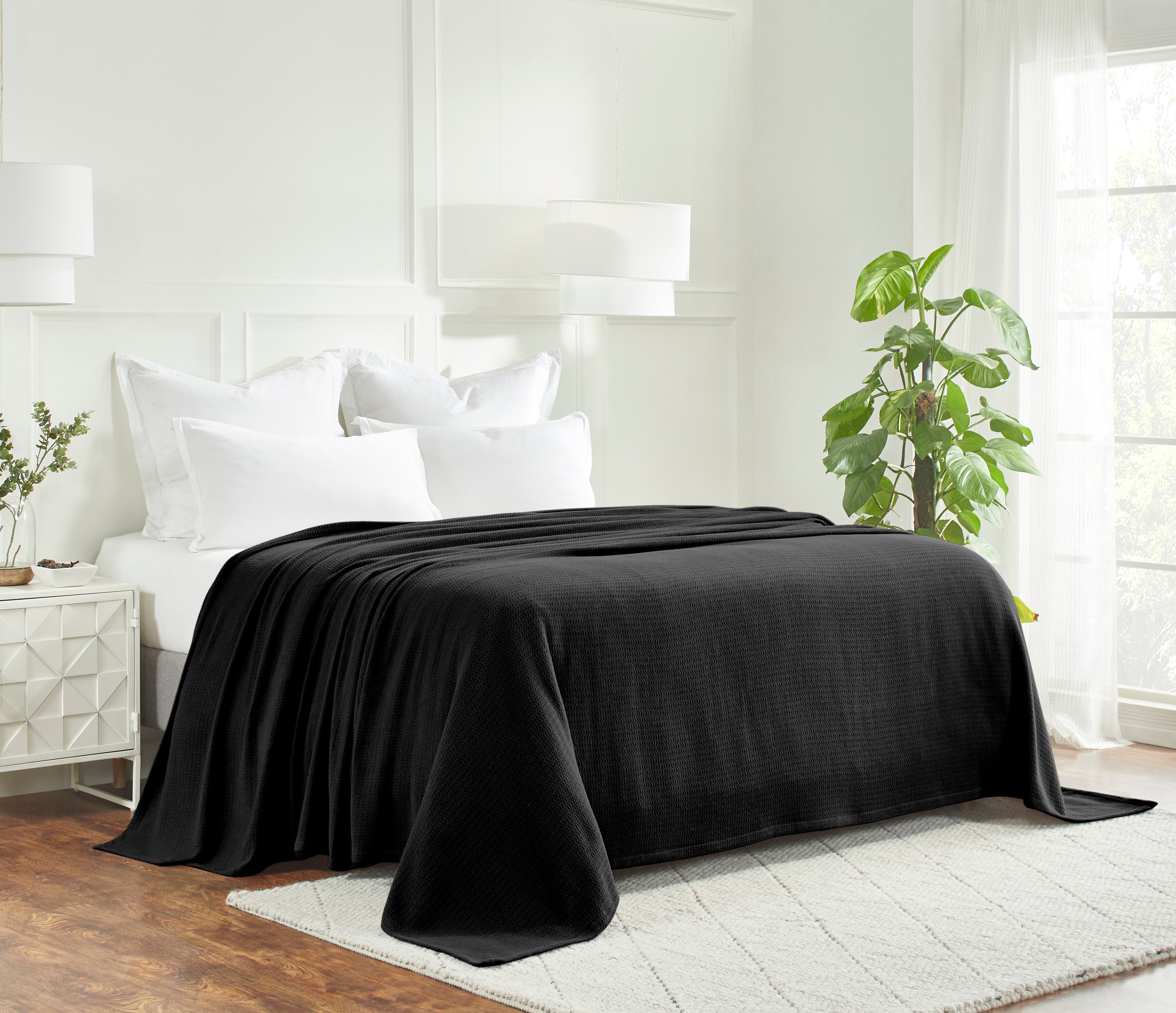 Textured Cotton Weave Solid Waffle Blanket or Throw - Omnigoodsstore