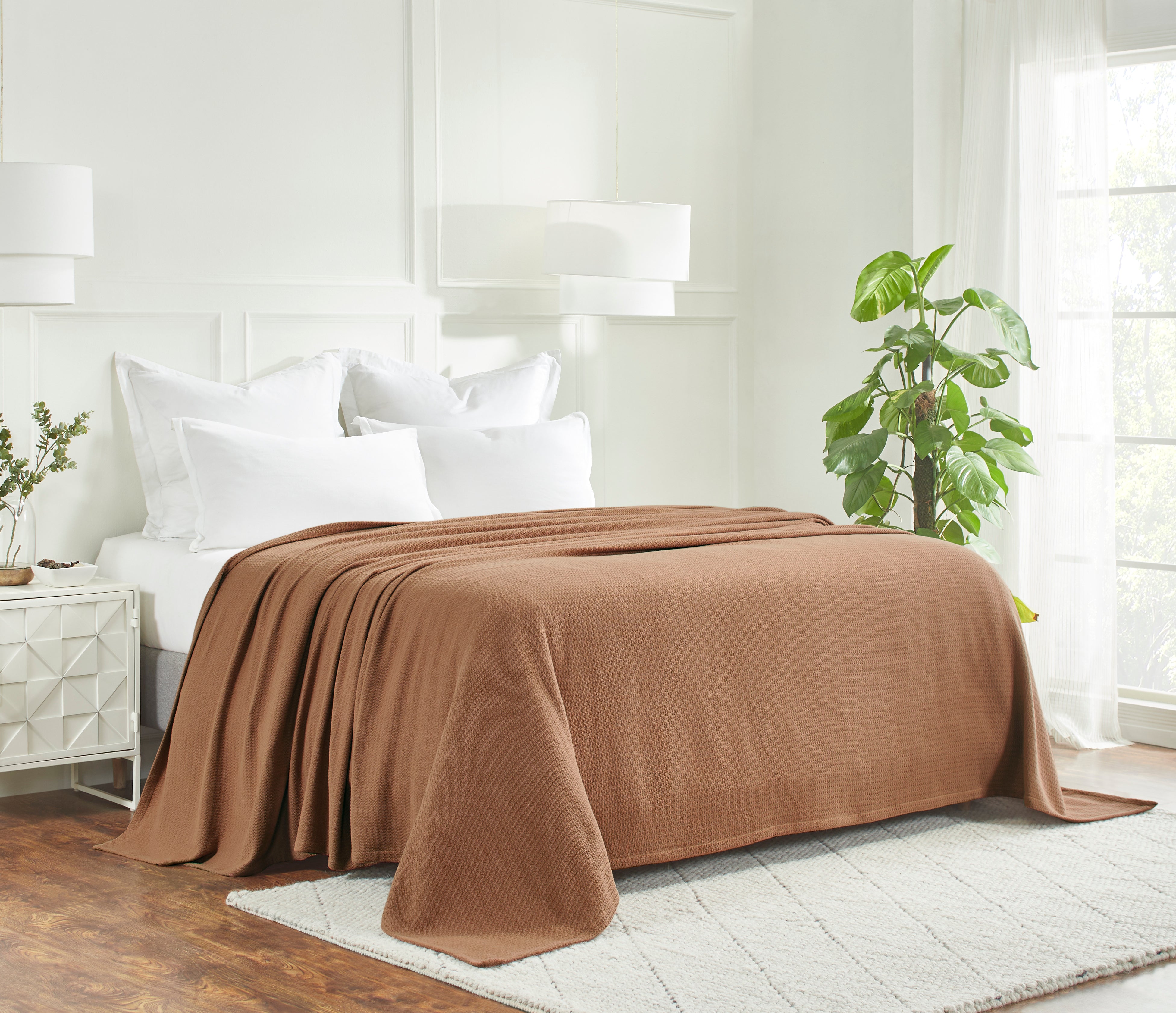 Textured Cotton Weave Solid Waffle Blanket or Throw - Omnigoodsstore