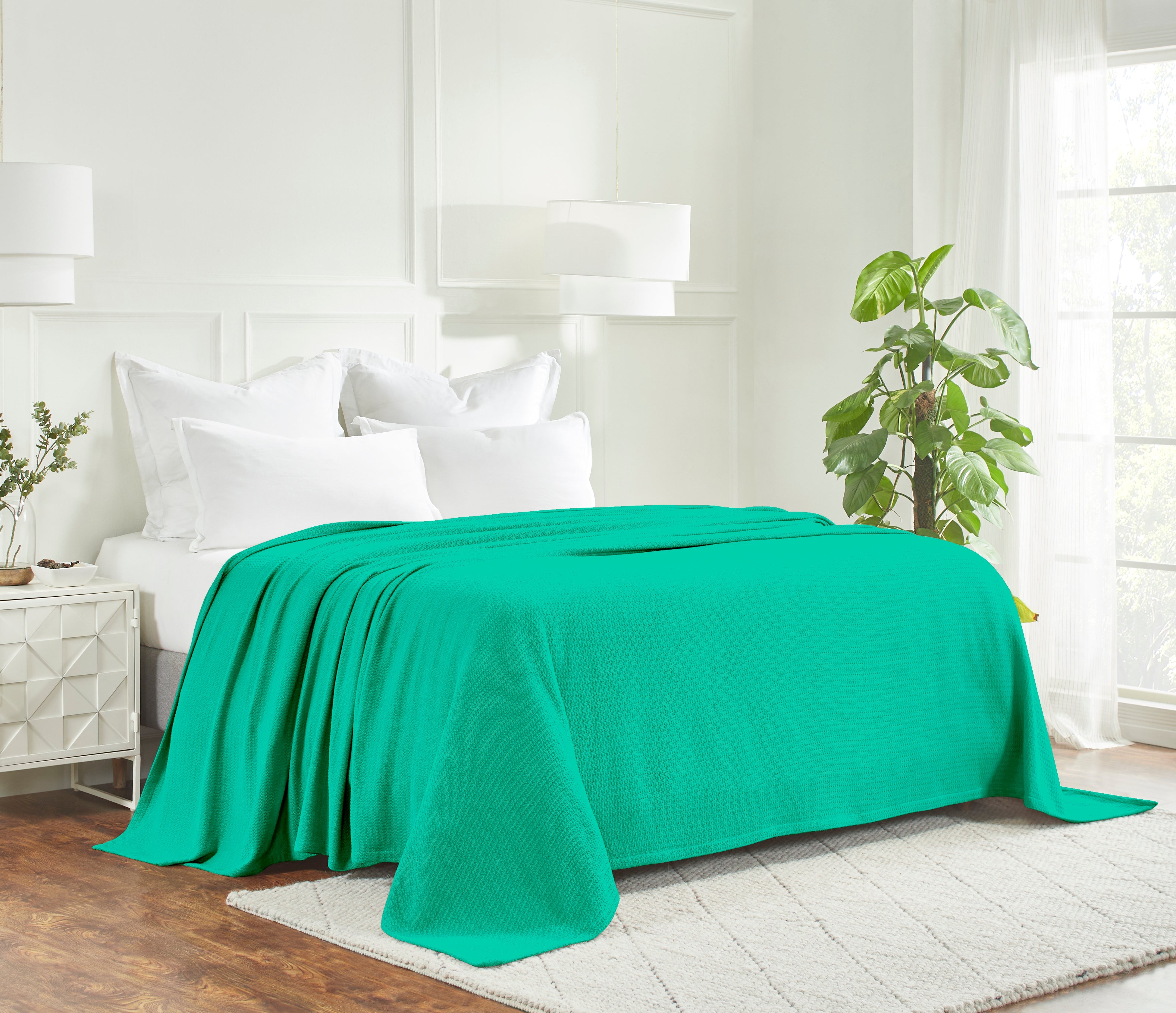 Textured Cotton Weave Solid Waffle Blanket or Throw - Omnigoodsstore