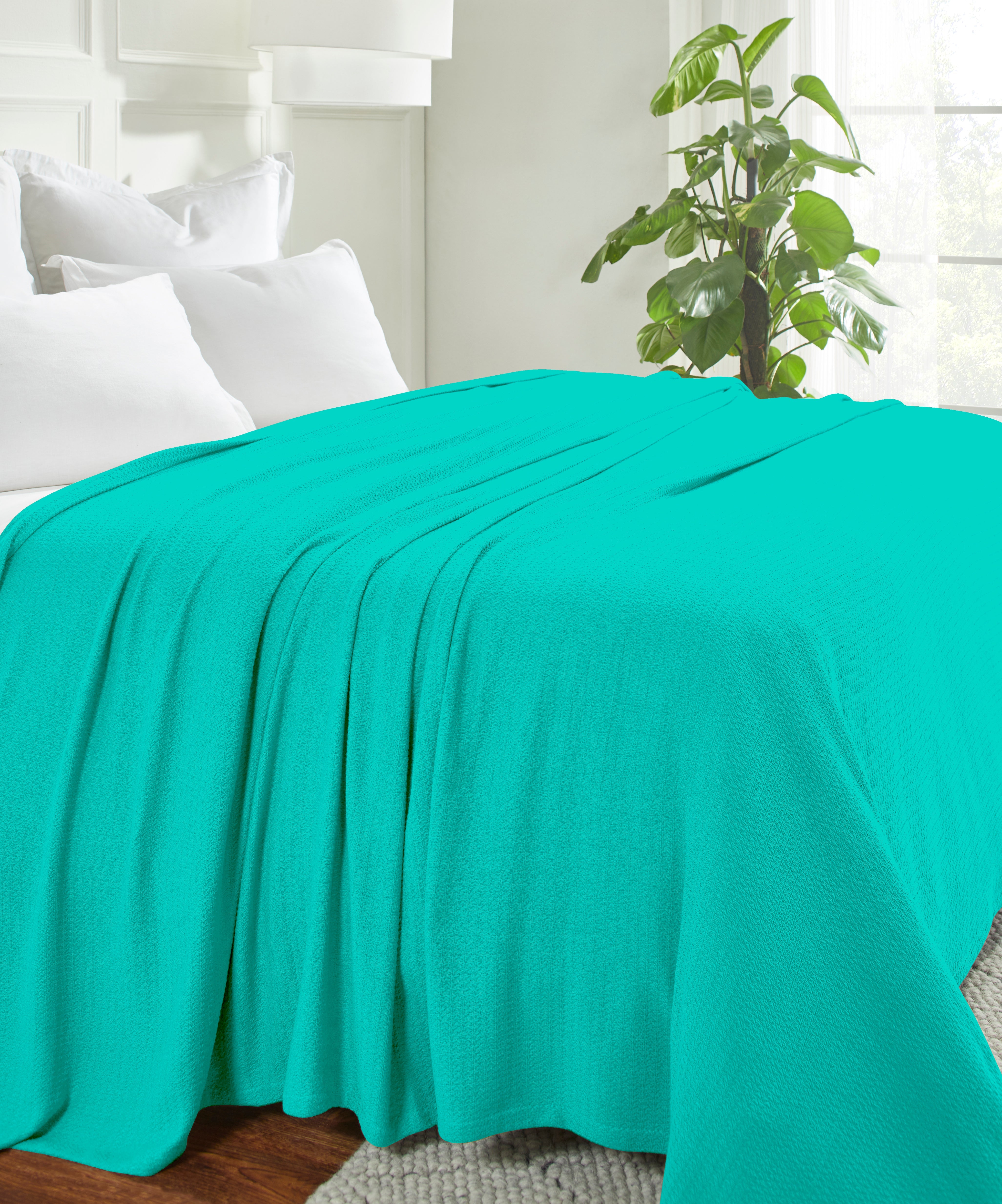 Textured Cotton Weave Solid Waffle Blanket or Throw - Omnigoodsstore