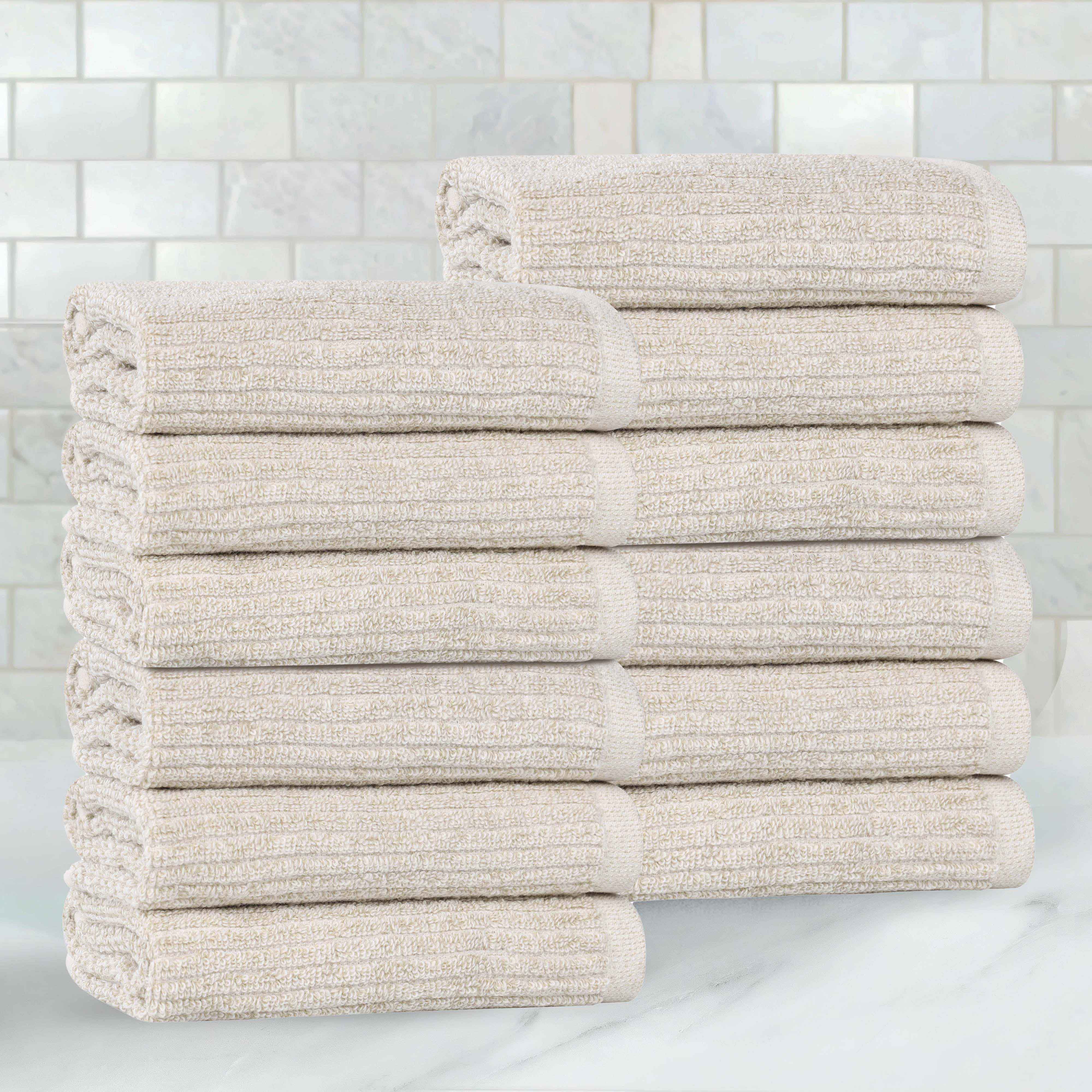 Destin Cotton Blend Solid Ribbed Face Towels Washcloths, Set of 12 - Omnigoodsstore