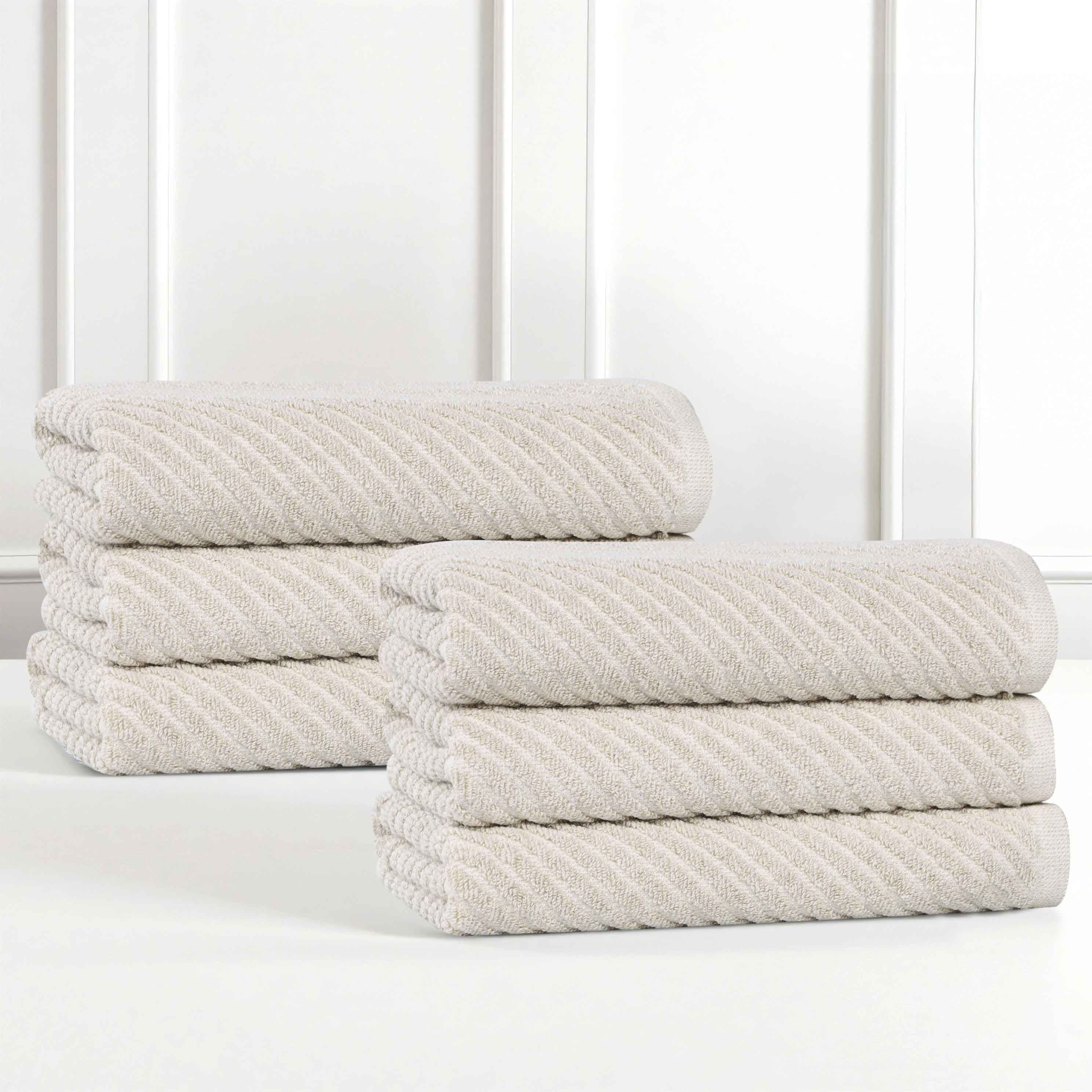 Amelia Cotton Blend Diagonal Stripes Hand Towels, Set of 6 - Omnigoodsstore