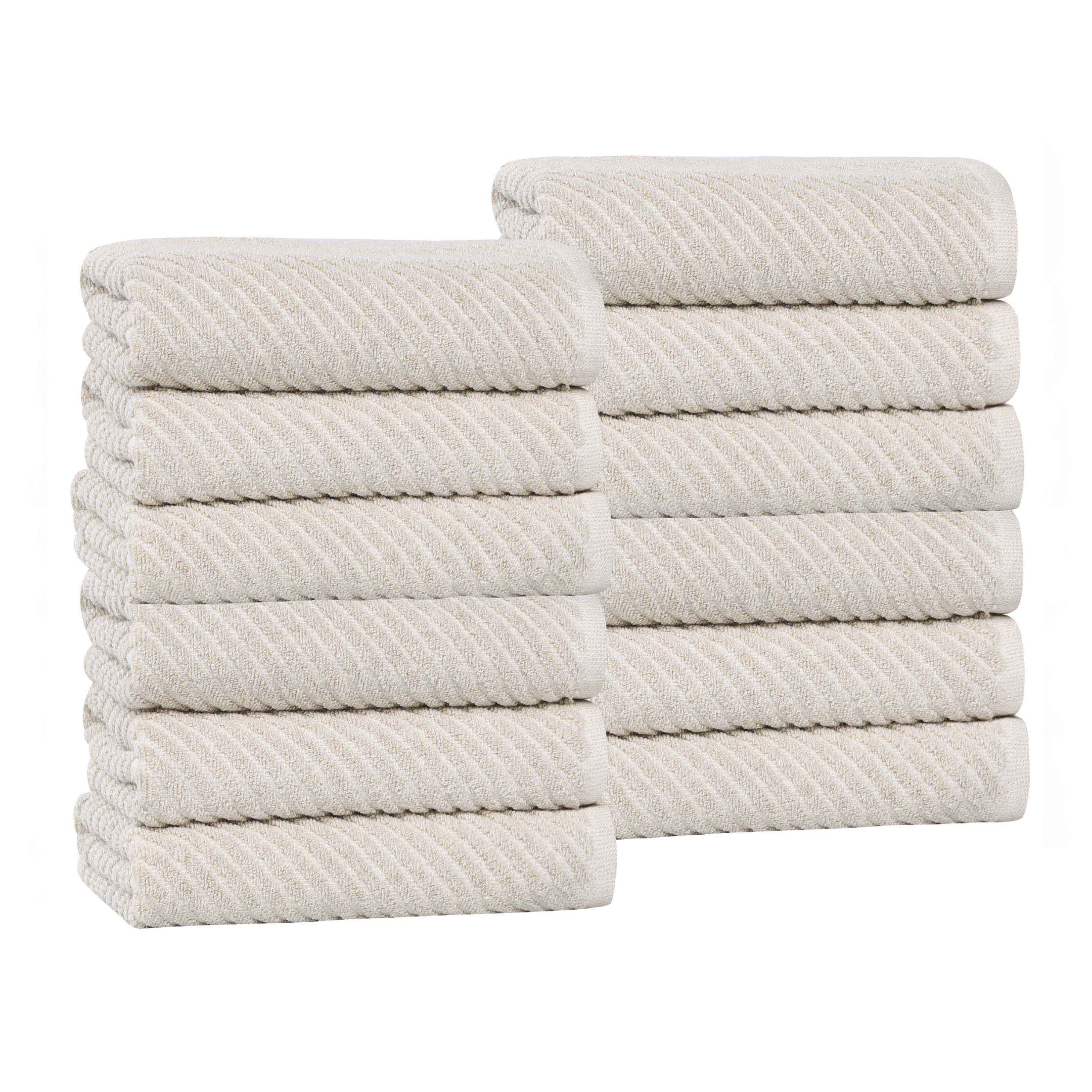 Amelia Cotton Blend Diagonal Stripes Face Towels, Set of 12 - Omnigoodsstore