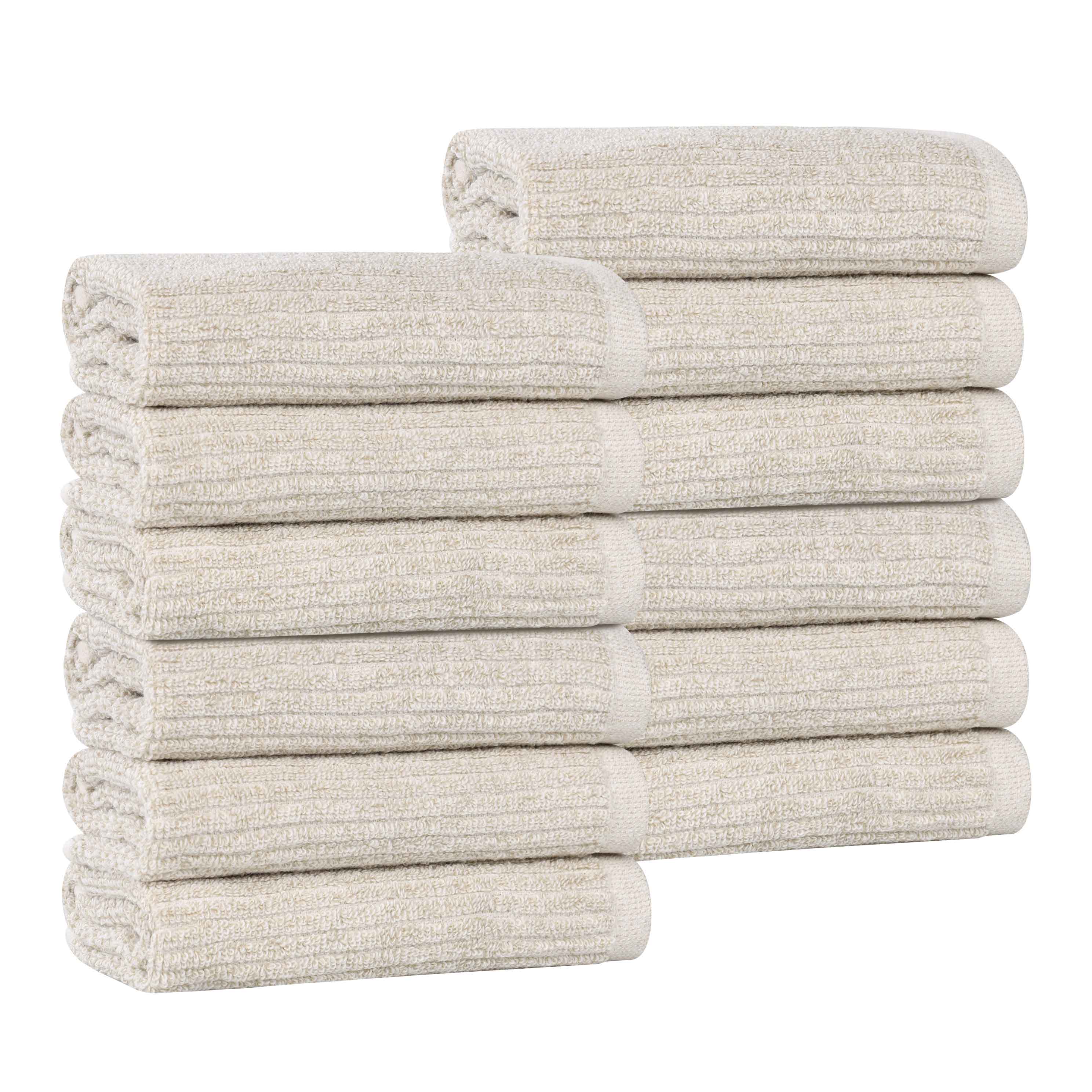 Destin Cotton Blend Solid Ribbed Face Towels Washcloths, Set of 12 - Omnigoodsstore