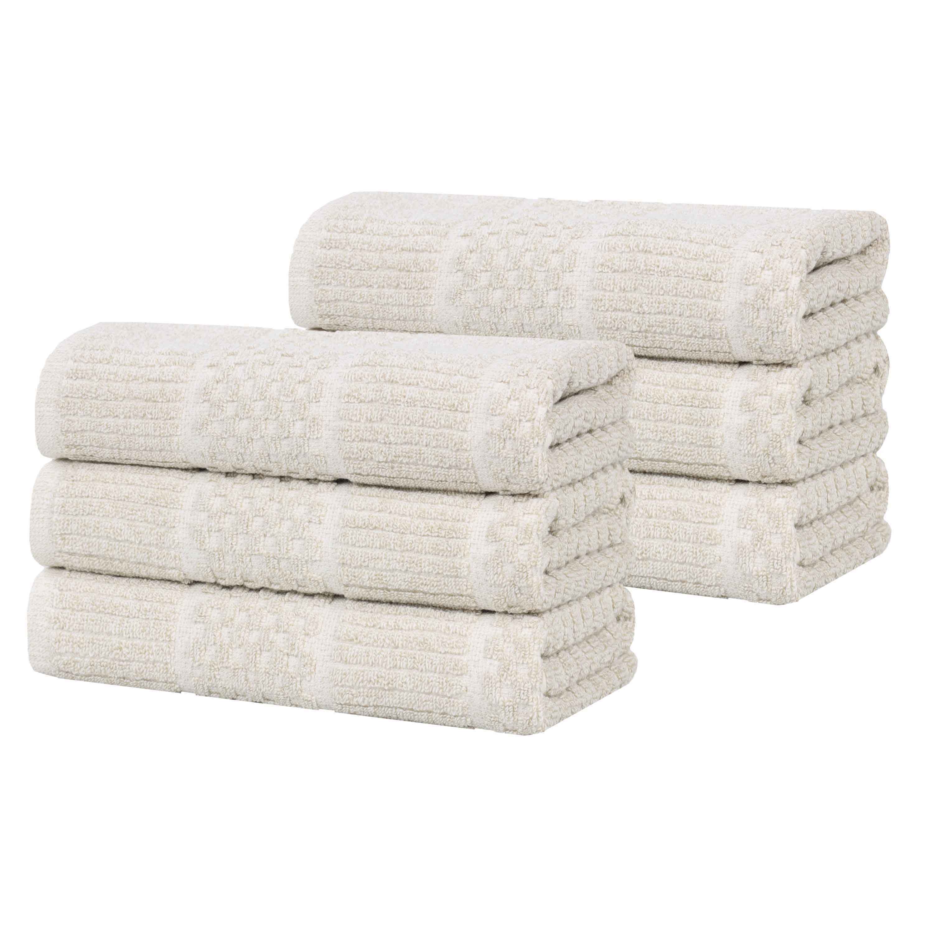 Naples Cotton Blend Checkered and Ribbed Hand Towels, Set of 6 - Omnigoodsstore
