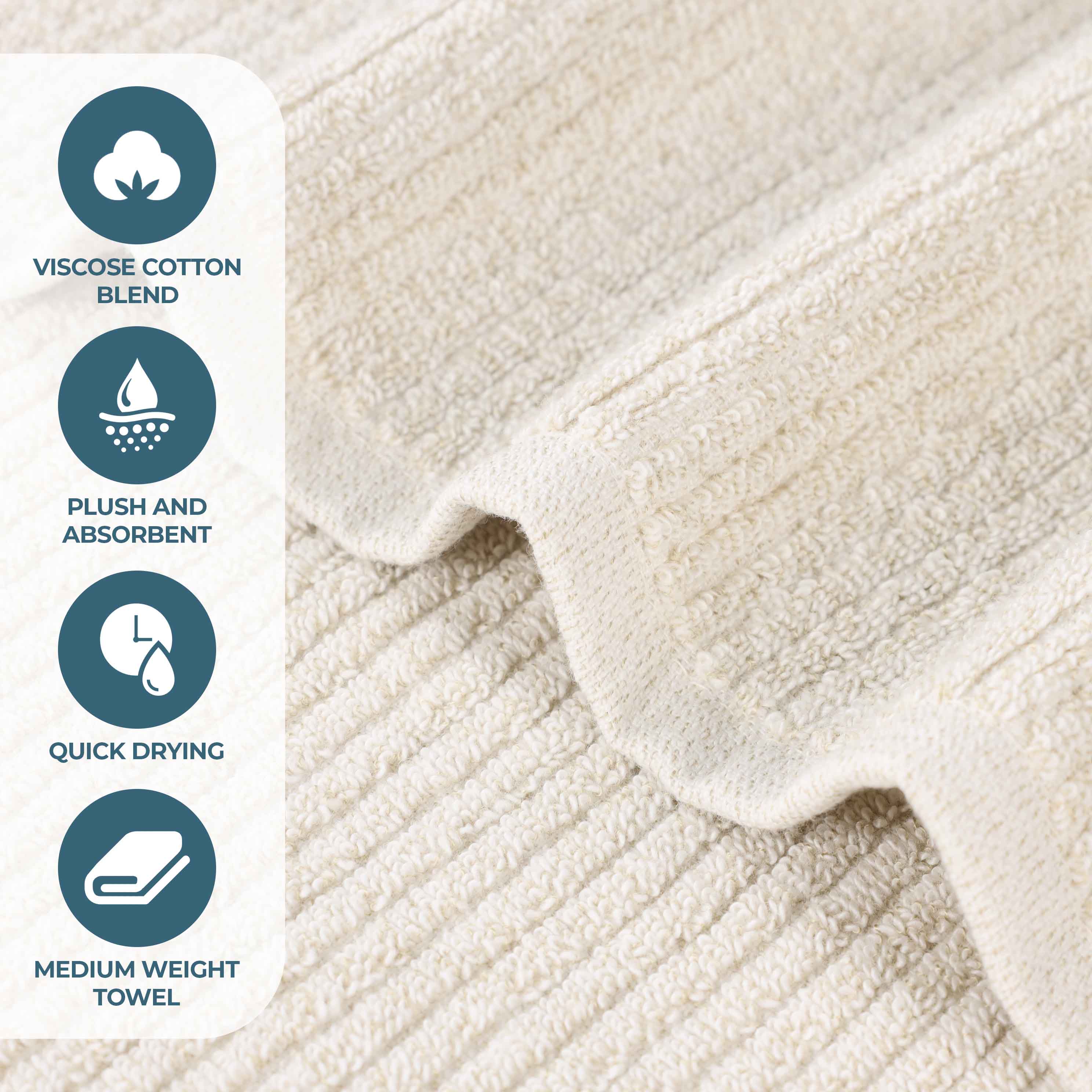 Destin Cotton Blend Solid Ribbed Face Towels Washcloths, Set of 12 - Omnigoodsstore