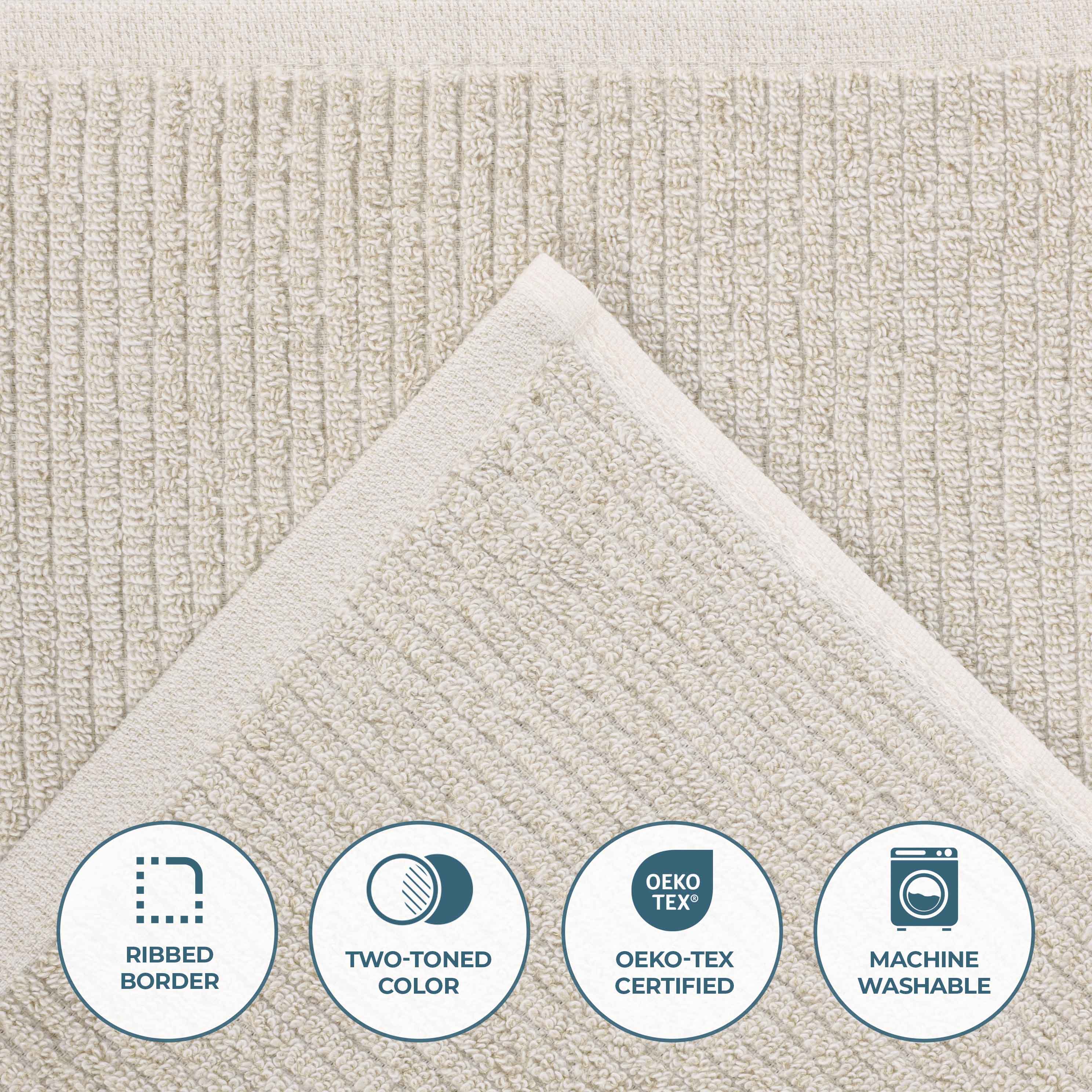 Destin Cotton Blend Solid Ribbed Face Towels Washcloths, Set of 12 - Omnigoodsstore