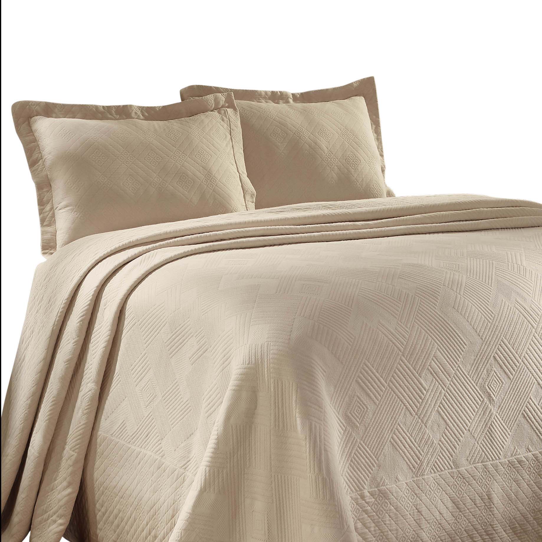 Geometric Fret Cotton Jacquard Matelasse Scalloped Bedspread Set - Omnigoodsstore