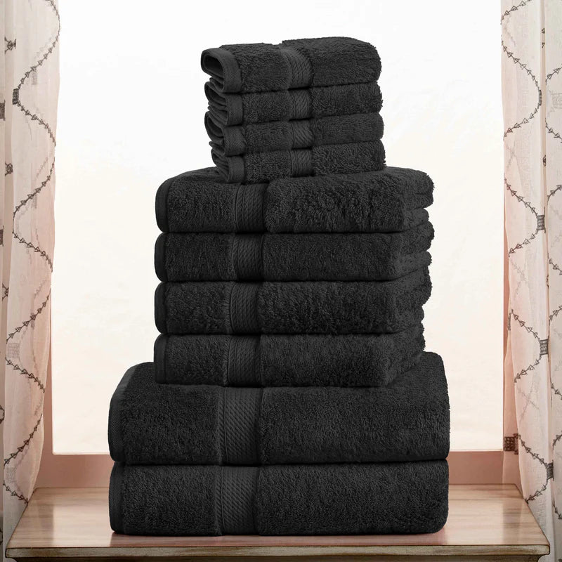 Egyptian Cotton Pile Plush Heavyweight Luxury Soft 10-Piece Towel Set - Omnigoodsstore