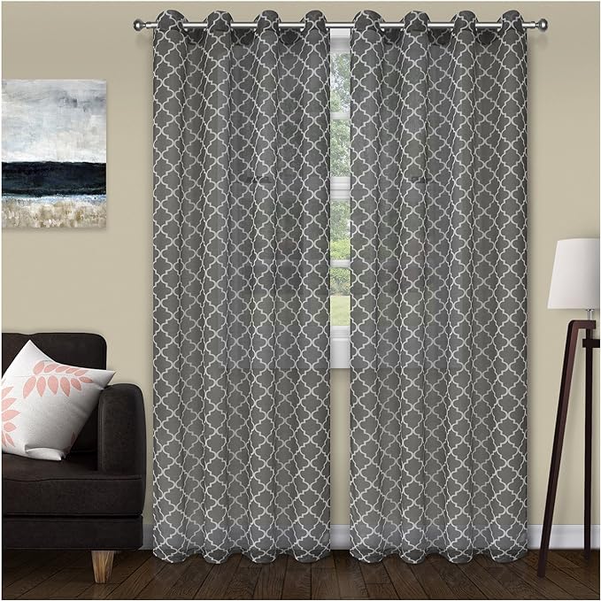 Trellis Sheer Grommet Curtain Panel Set - Omnigoodsstore