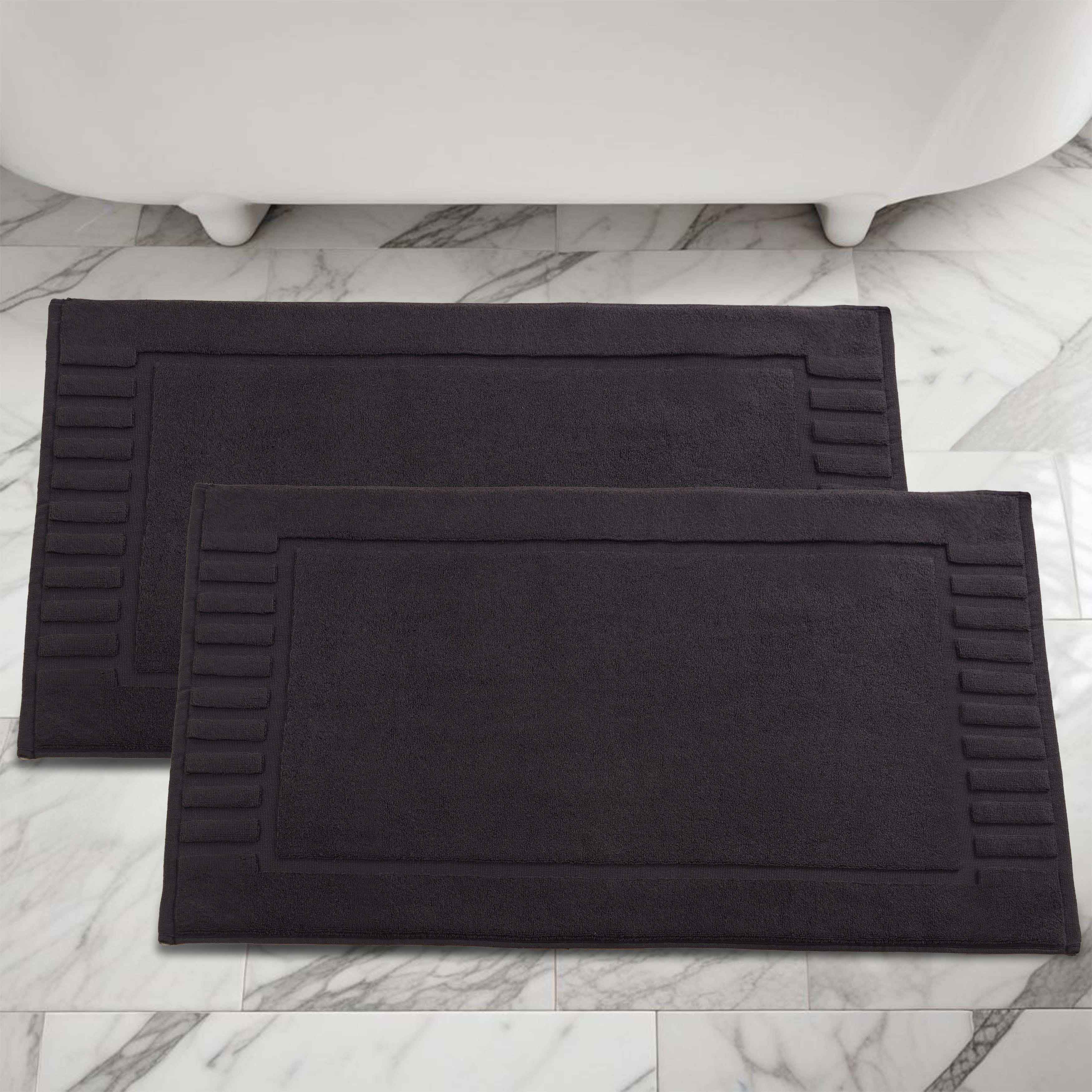 Leo Cotton Solid Modern Geometric Border Absorbent Bath Mat, Set of 2 - Omnigoodsstore