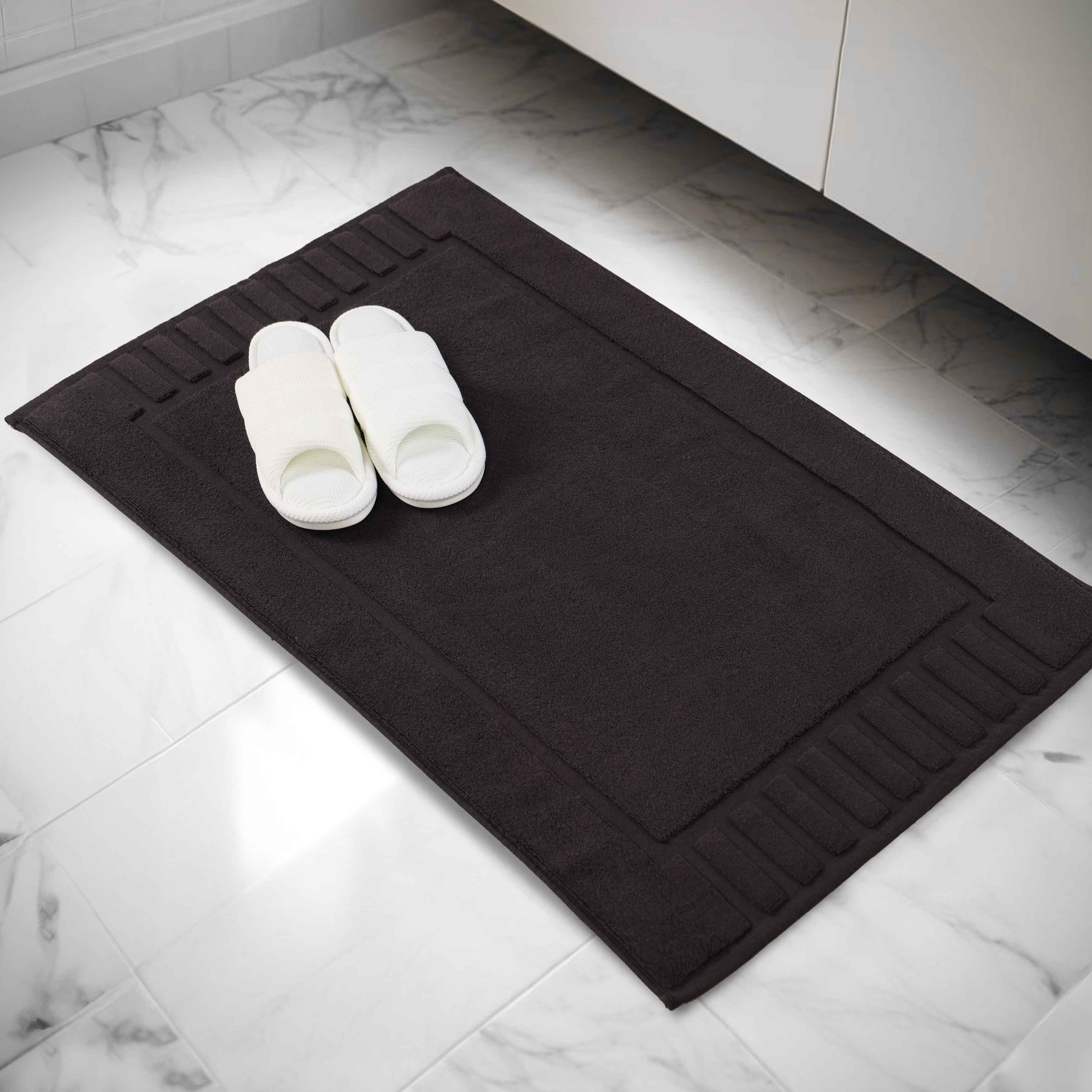Leo Cotton Solid Modern Geometric Border Absorbent Bath Mat, Set of 2 - Omnigoodsstore