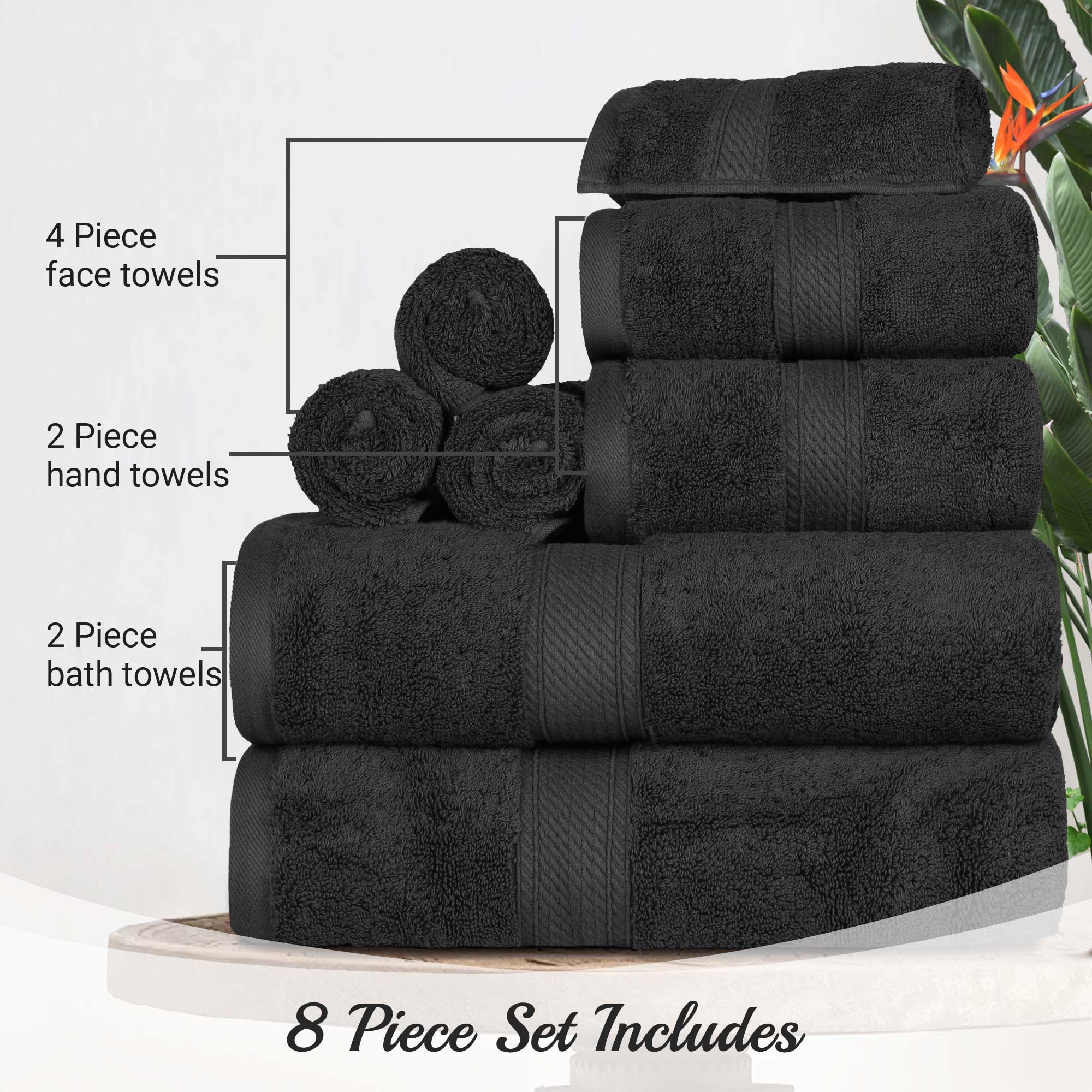 Egyptian Cotton Pile Plush Heavyweight Luxury Soft 8-Piece Towel Set - Omnigoodsstore