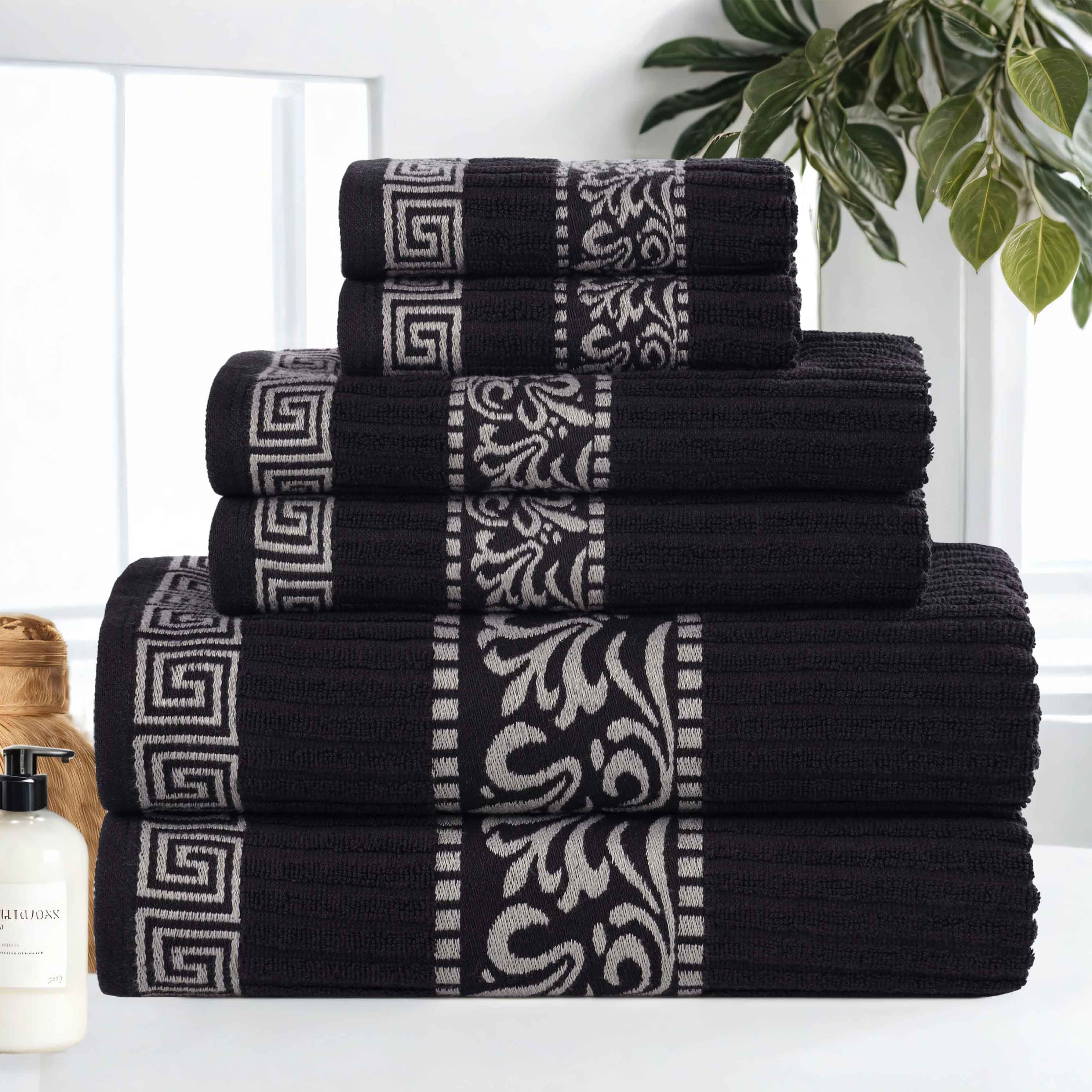Athens Cotton Greek Scroll and Floral 6-Piece Assorted Towel Set - Omnigoodsstore
