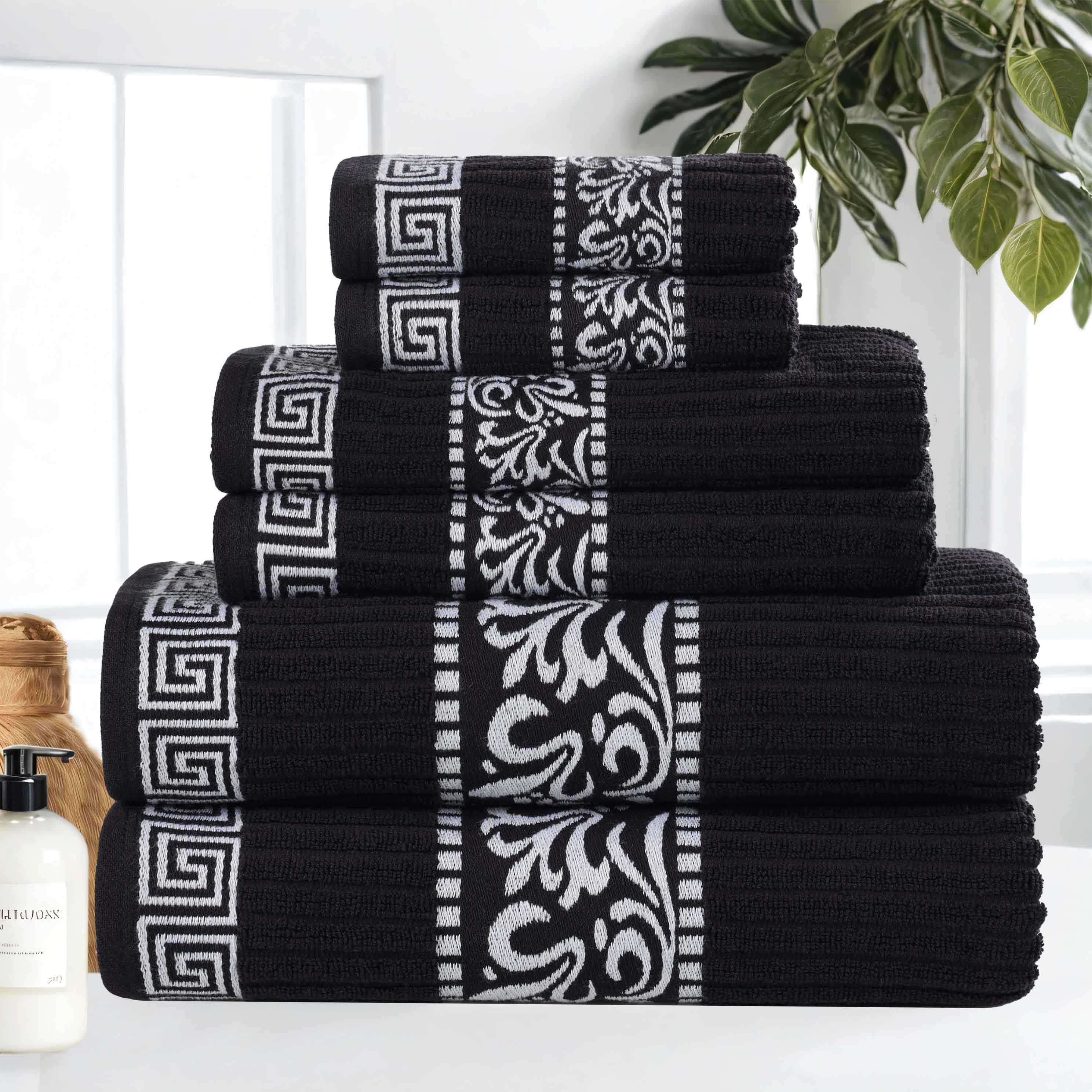 Athens Cotton Greek Scroll and Floral 6-Piece Assorted Towel Set - Omnigoodsstore