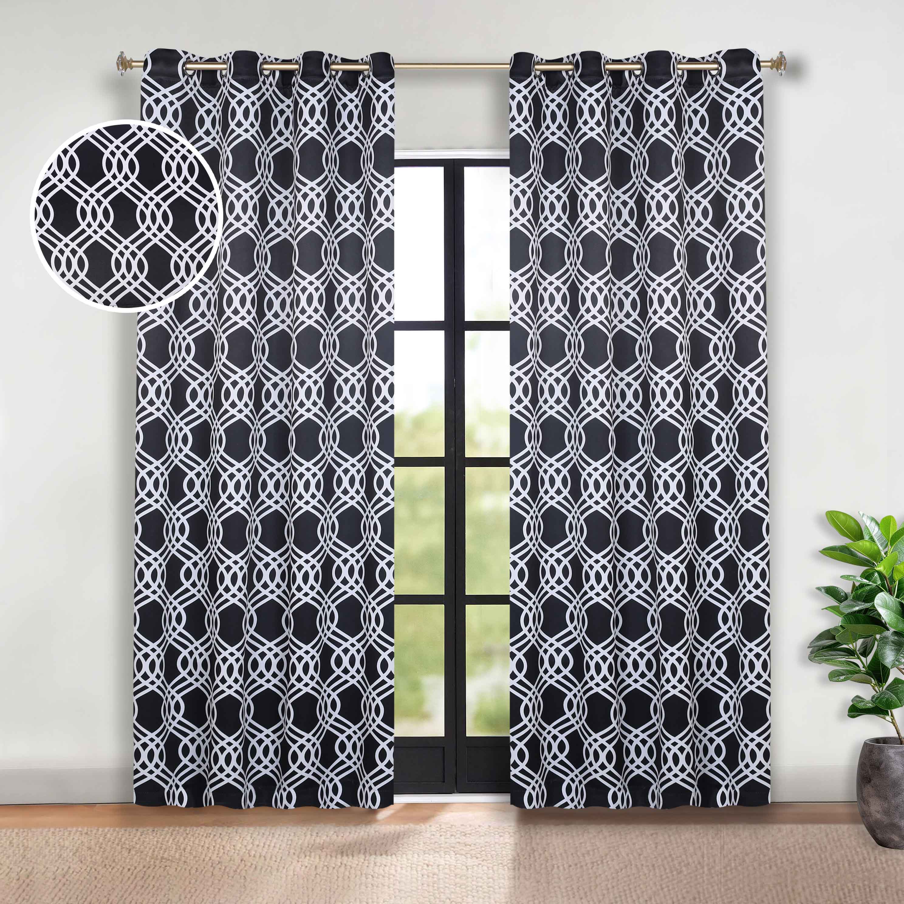 Ribbon Trellis Washable Room Darkening Blackout Curtain Panel Set - Omnigoodsstore