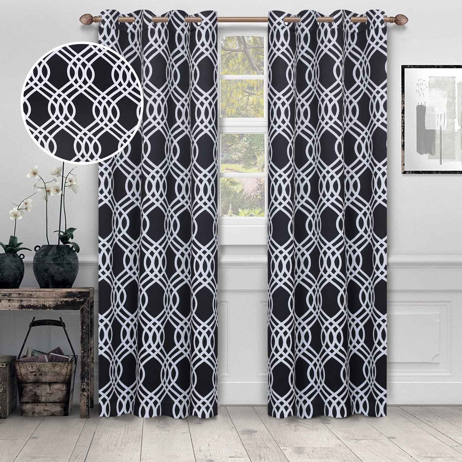 Ribbon Trellis Washable Room Darkening Blackout Curtain Panel Set - Omnigoodsstore