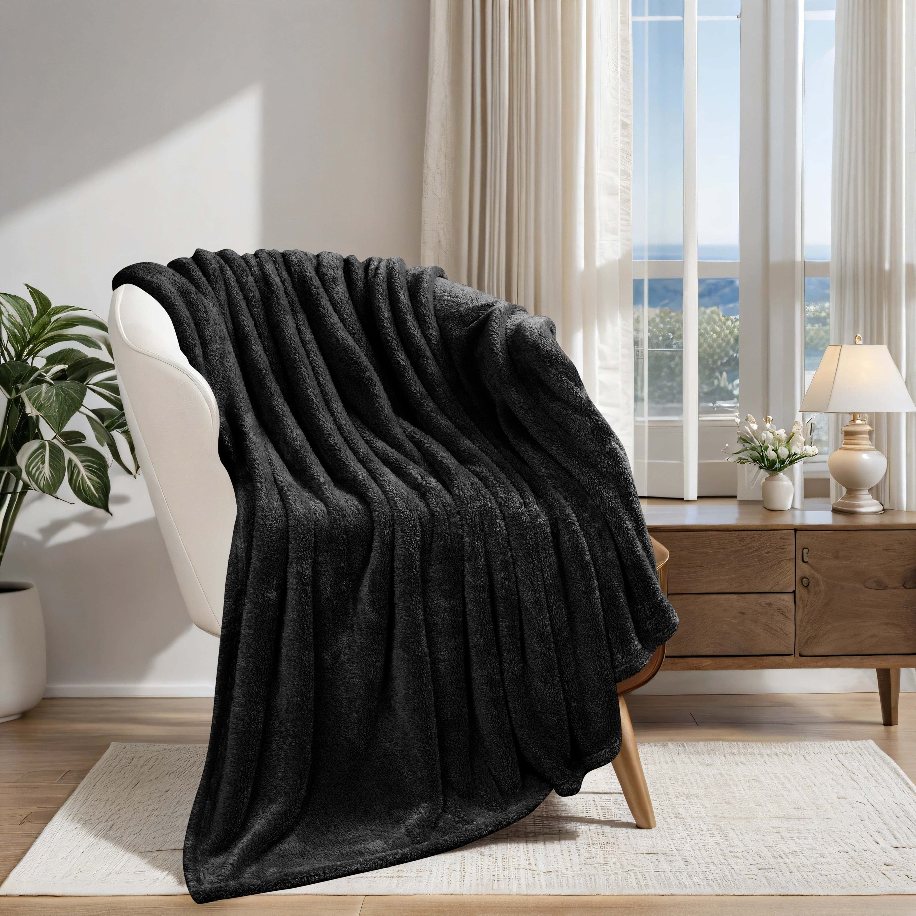 Classic Solid Fleece Plush Medium Weight Fluffy Soft Blanket - Omnigoodsstore
