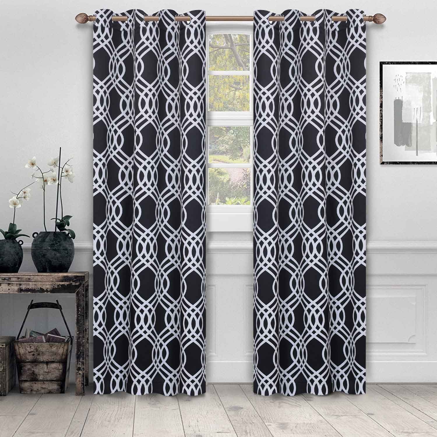 Ribbon Trellis Washable Room Darkening Blackout Curtain Panel Set - Omnigoodsstore