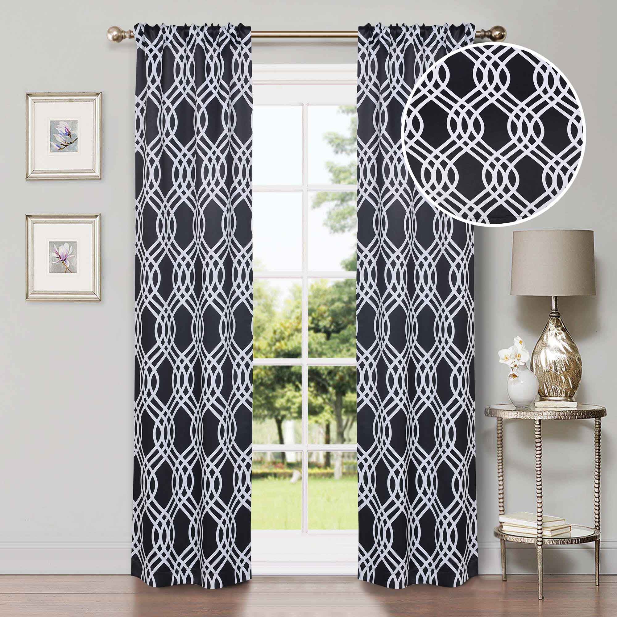 Ribbon Trellis Washable Room Darkening Blackout Curtain Panel Set - Omnigoodsstore