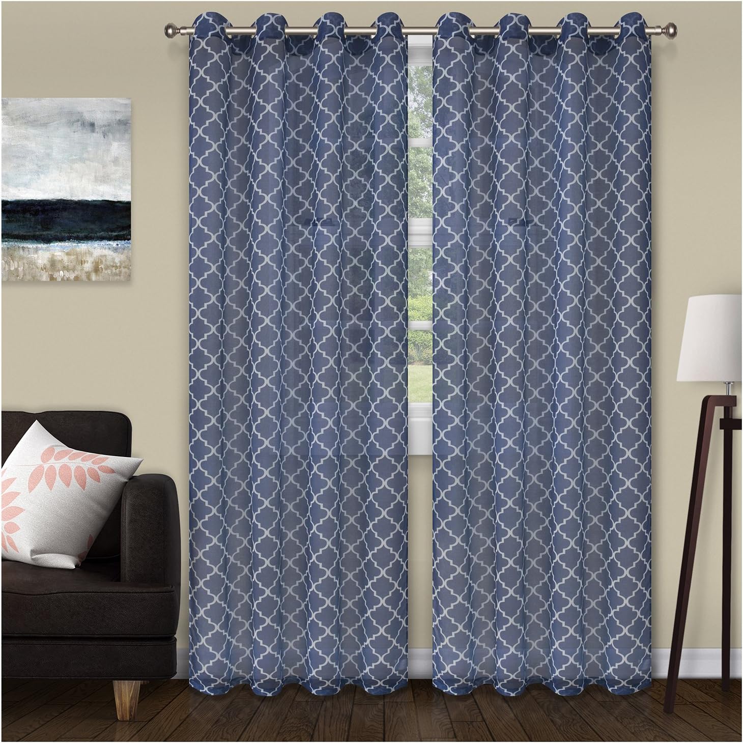 Trellis Sheer Grommet Curtain Panel Set - Omnigoodsstore