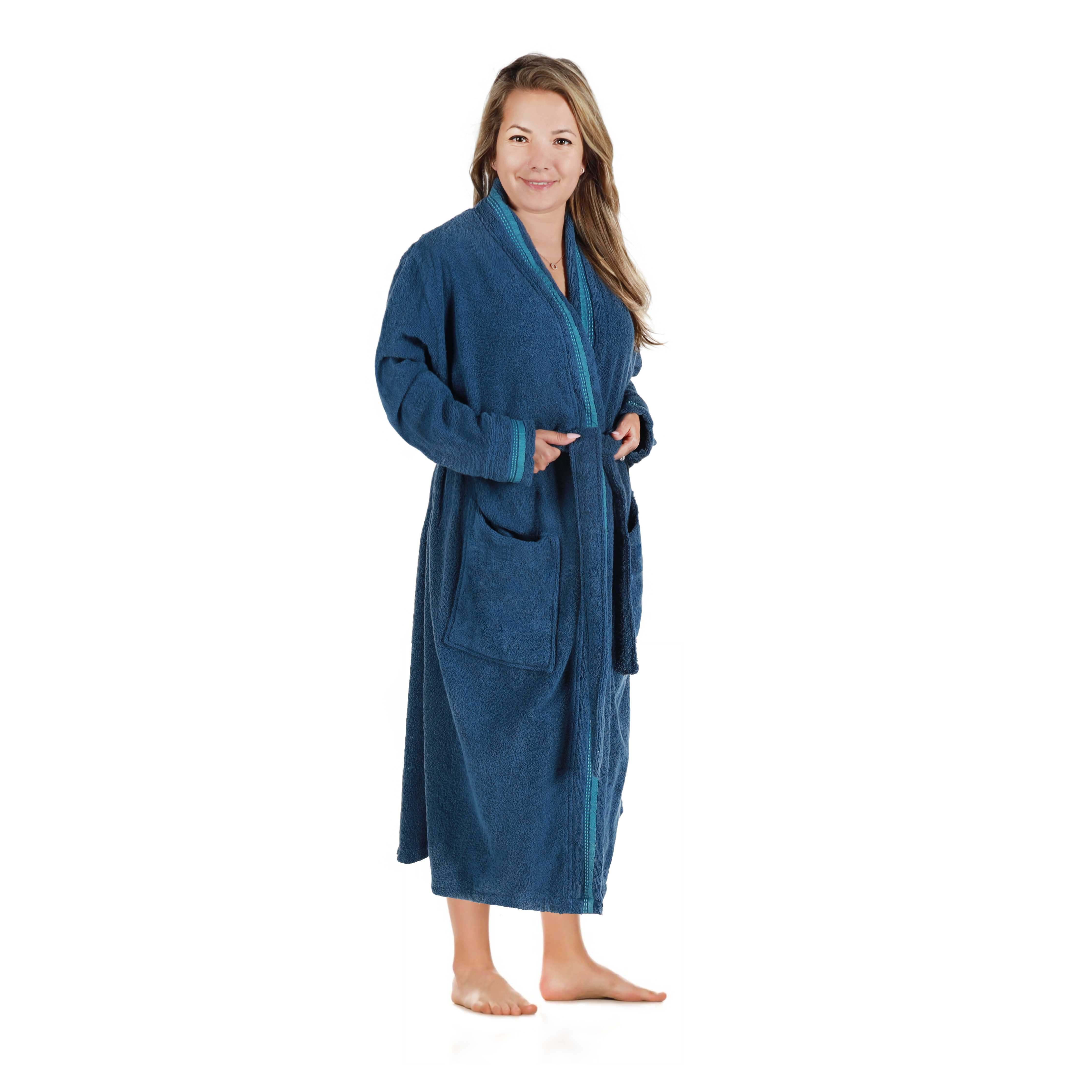 Tinsel Unisex Cotton Terry Kimono Bathrobe with Embroidery - Omnigoodsstore