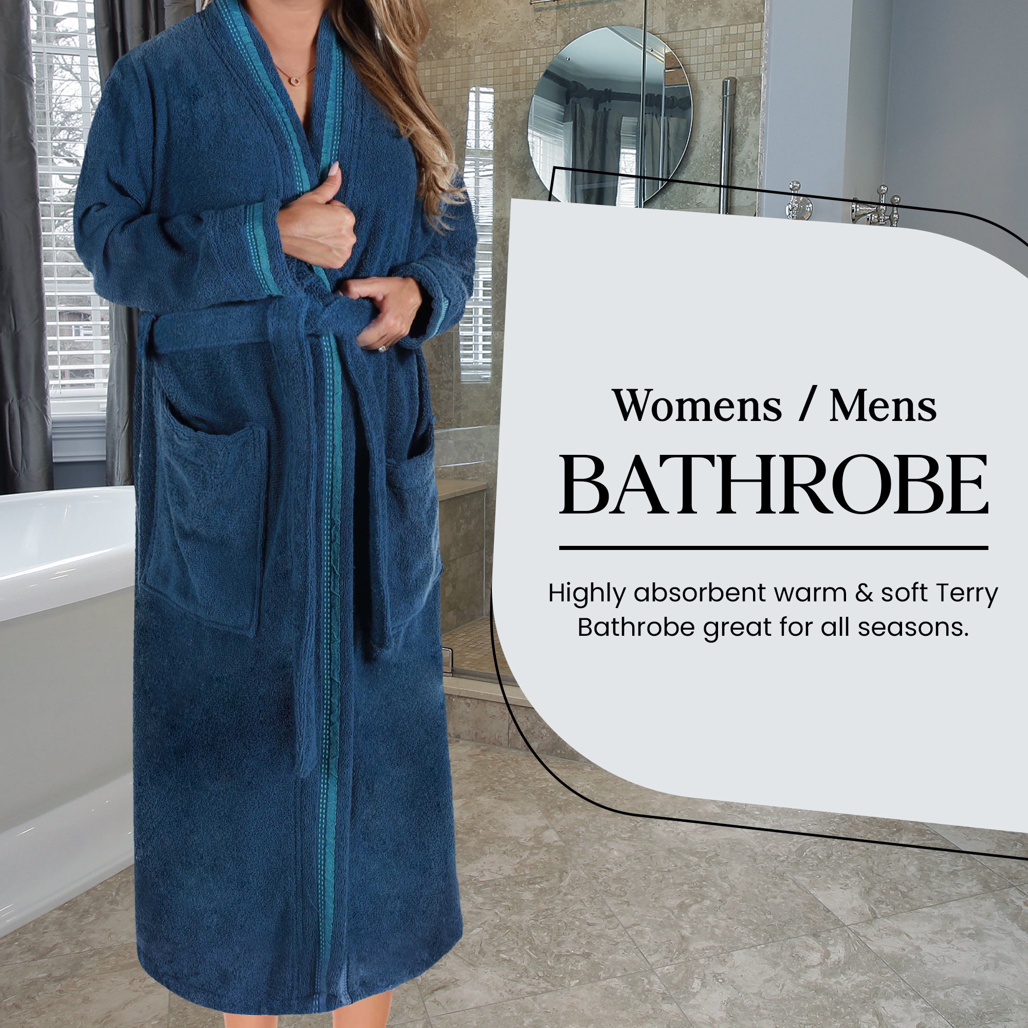 Tinsel Unisex Cotton Terry Kimono Bathrobe with Embroidery - Omnigoodsstore