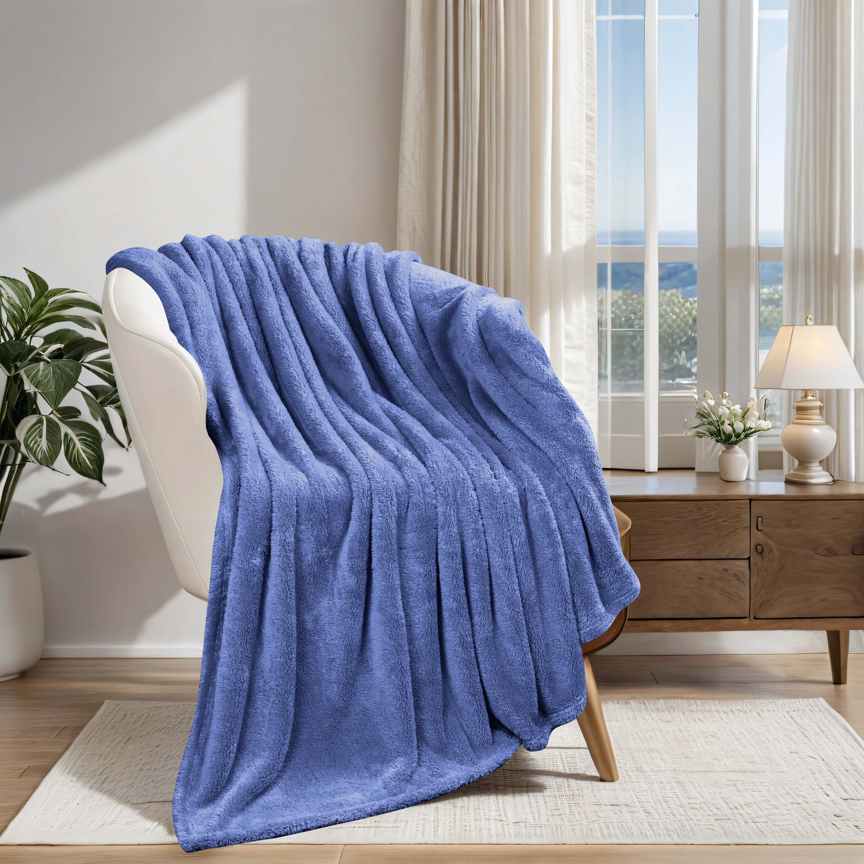 Classic Solid Fleece Plush Medium Weight Fluffy Soft Blanket - Omnigoodsstore