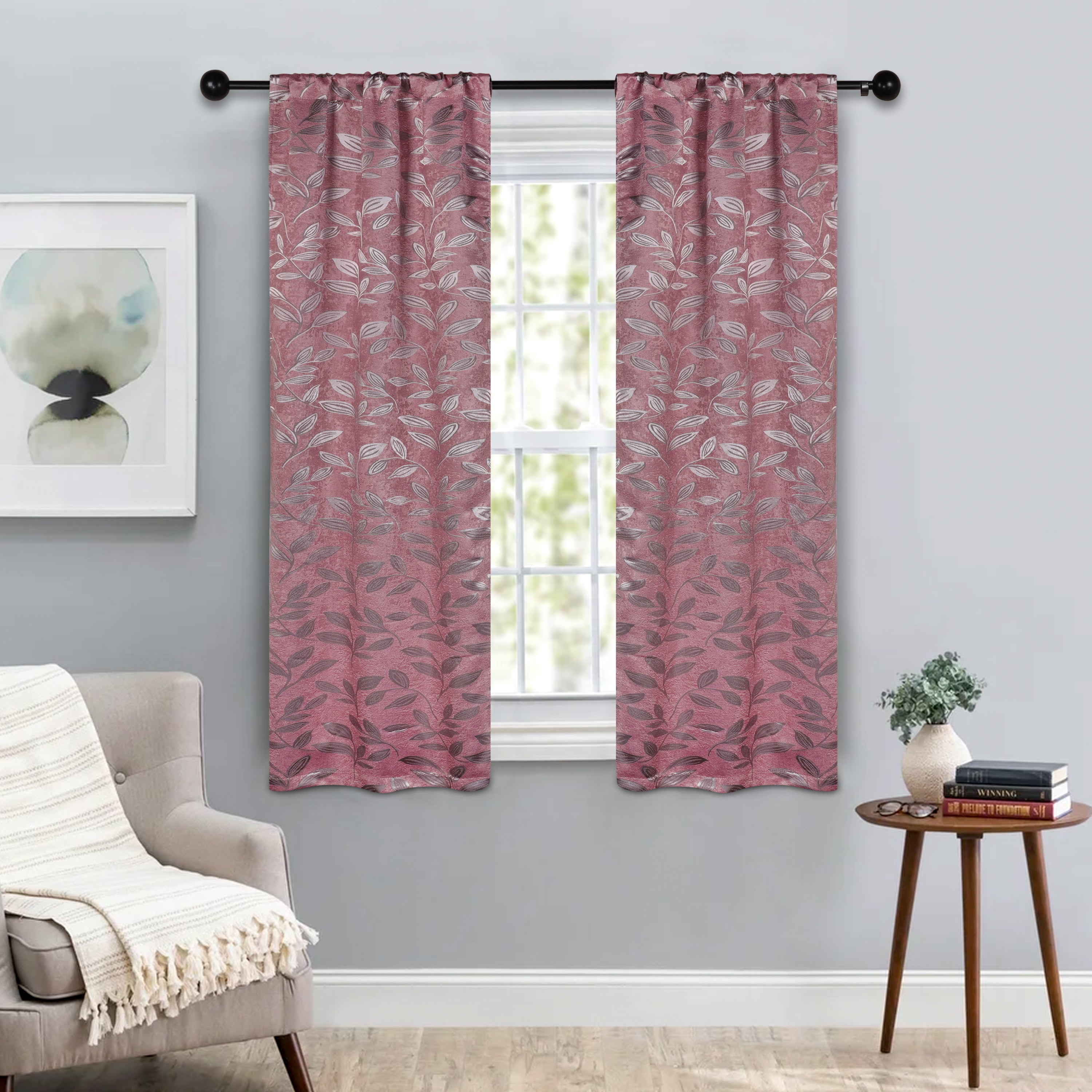 Leaves Machine Washable Room Darkening Blackout Curtains, Set of 2 - Omnigoodsstore