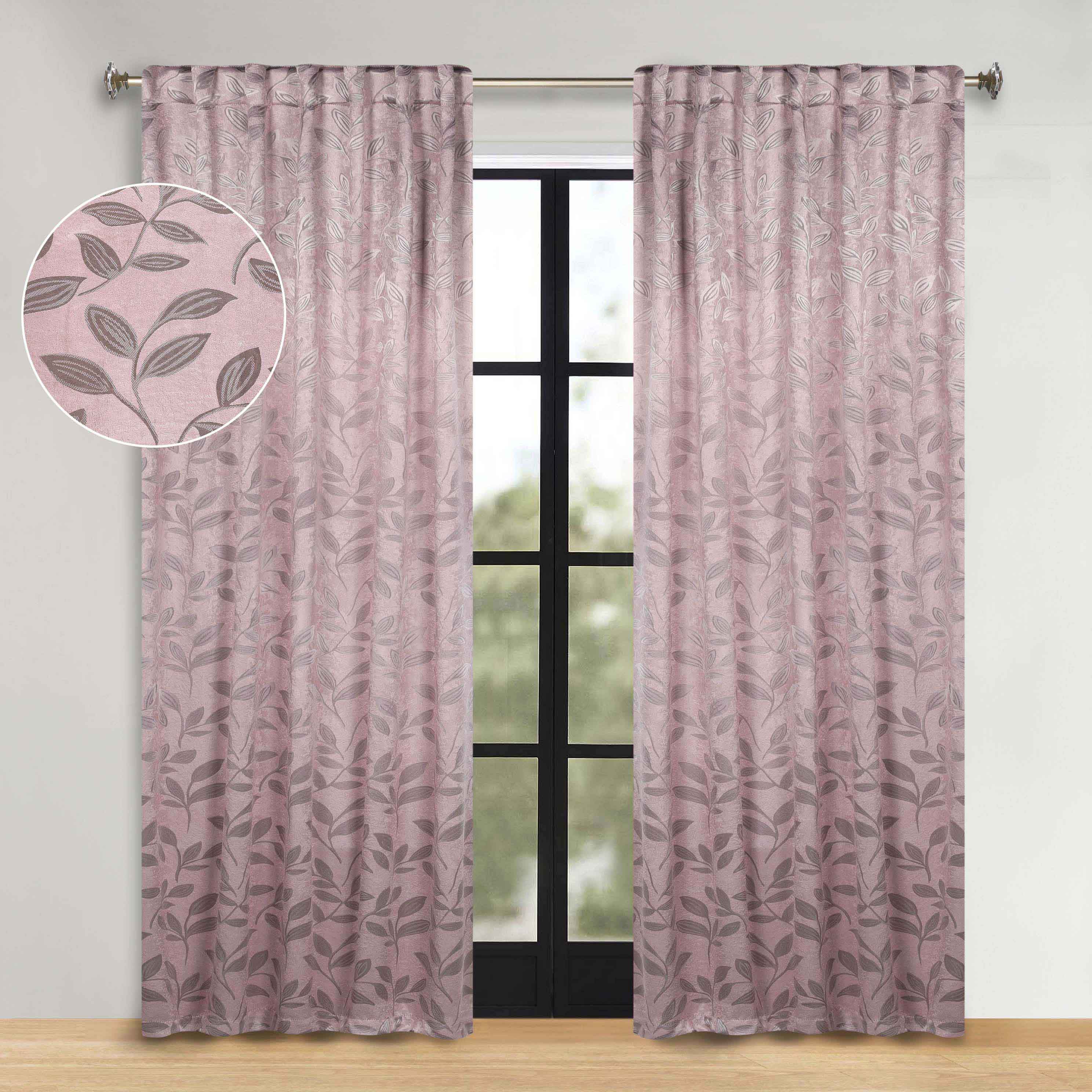 Superior Leaves Room Darkening Back Tab Blackout Curtains Panel Set - Omnigoodsstore