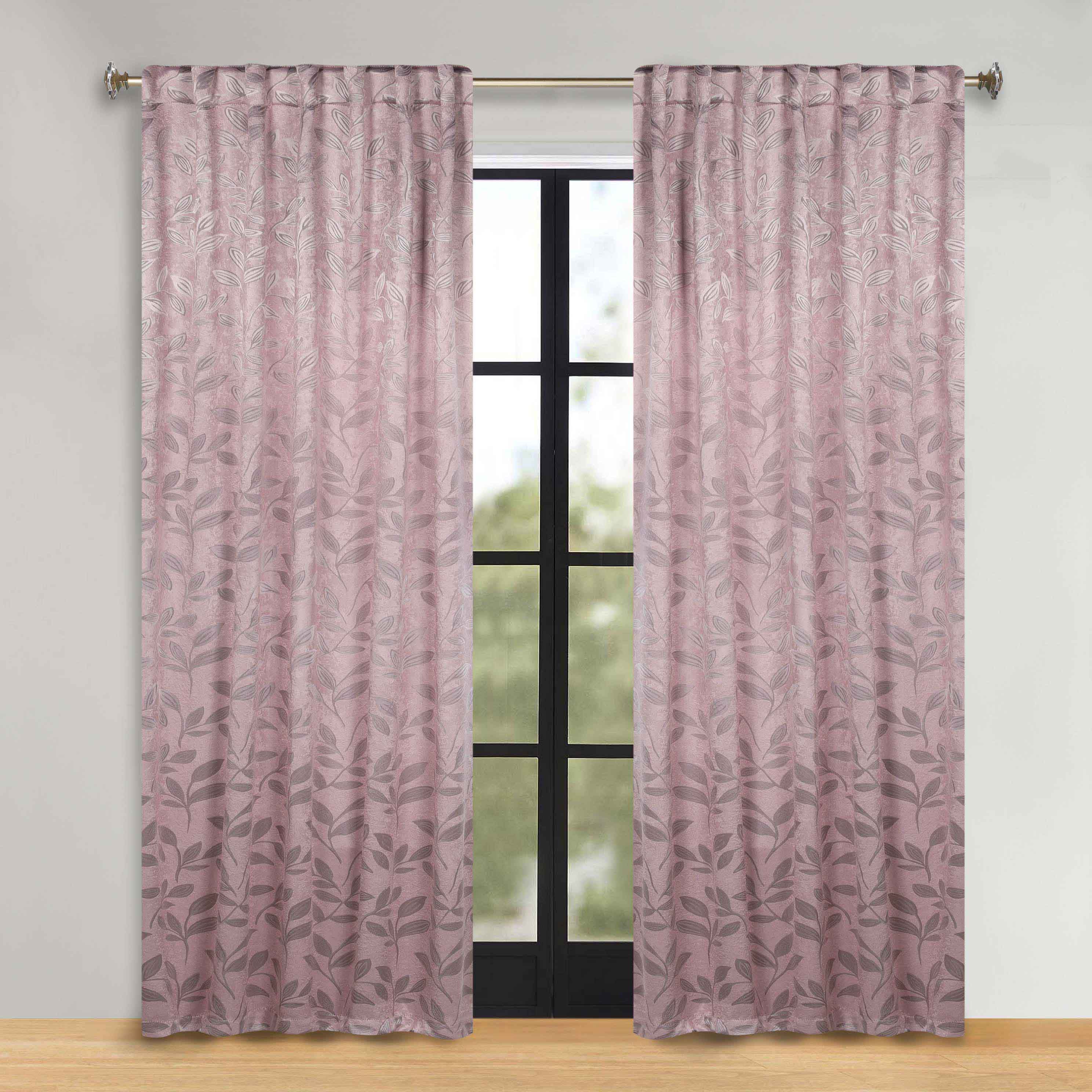 Superior Leaves Room Darkening Back Tab Blackout Curtains Panel Set - Omnigoodsstore