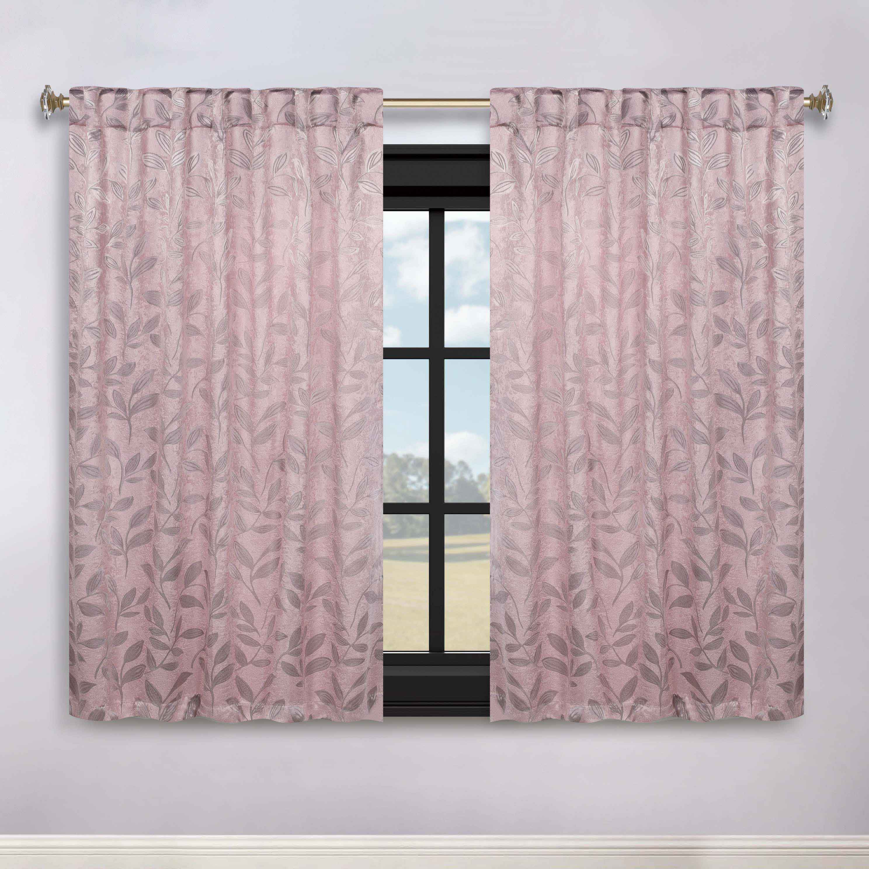 Superior Leaves Room Darkening Back Tab Blackout Curtains Panel Set - Omnigoodsstore