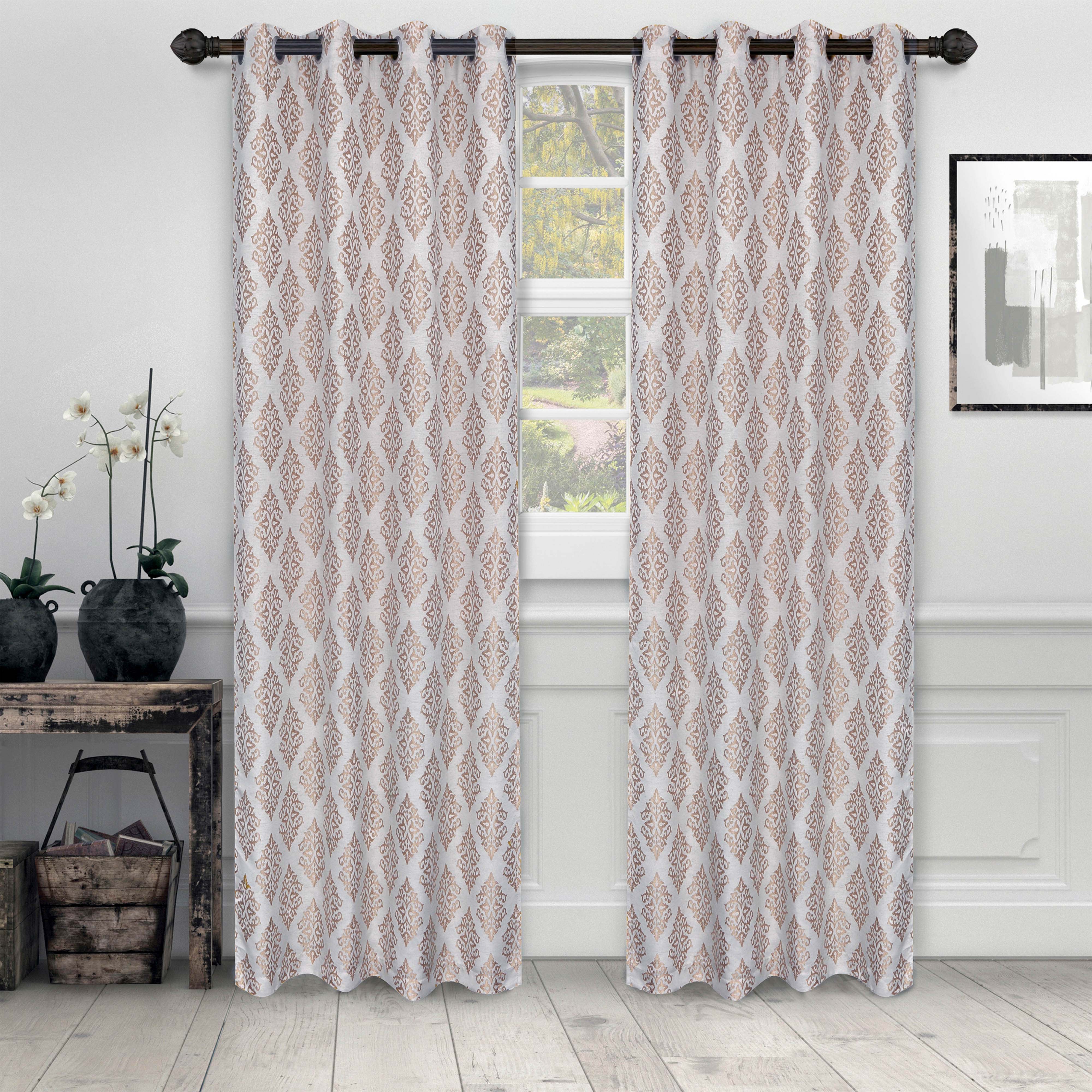 Venetian Damask Jacquard Curtain Panels, Set of 2 - Omnigoodsstore
