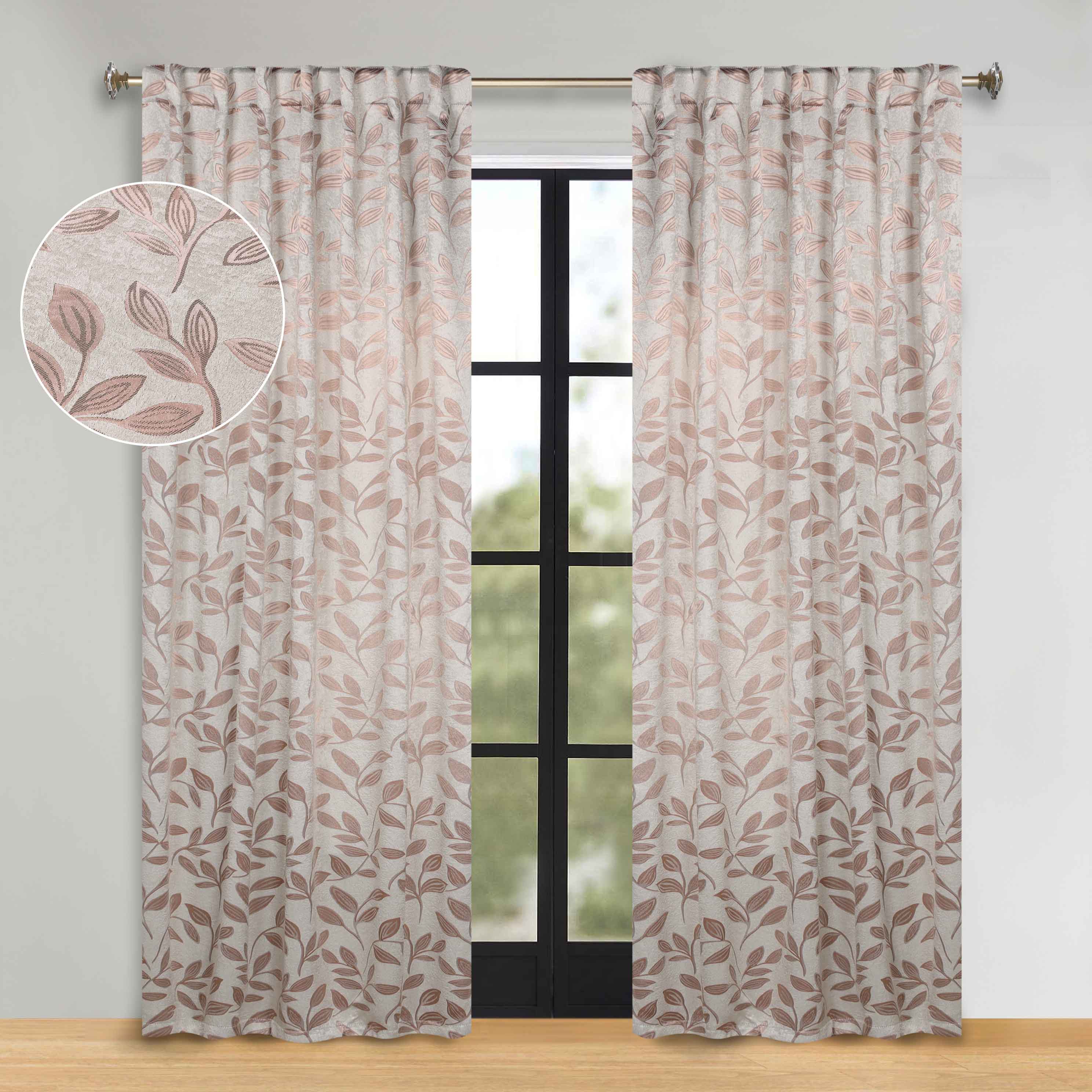 Superior Leaves Room Darkening Back Tab Blackout Curtains Panel Set - Omnigoodsstore
