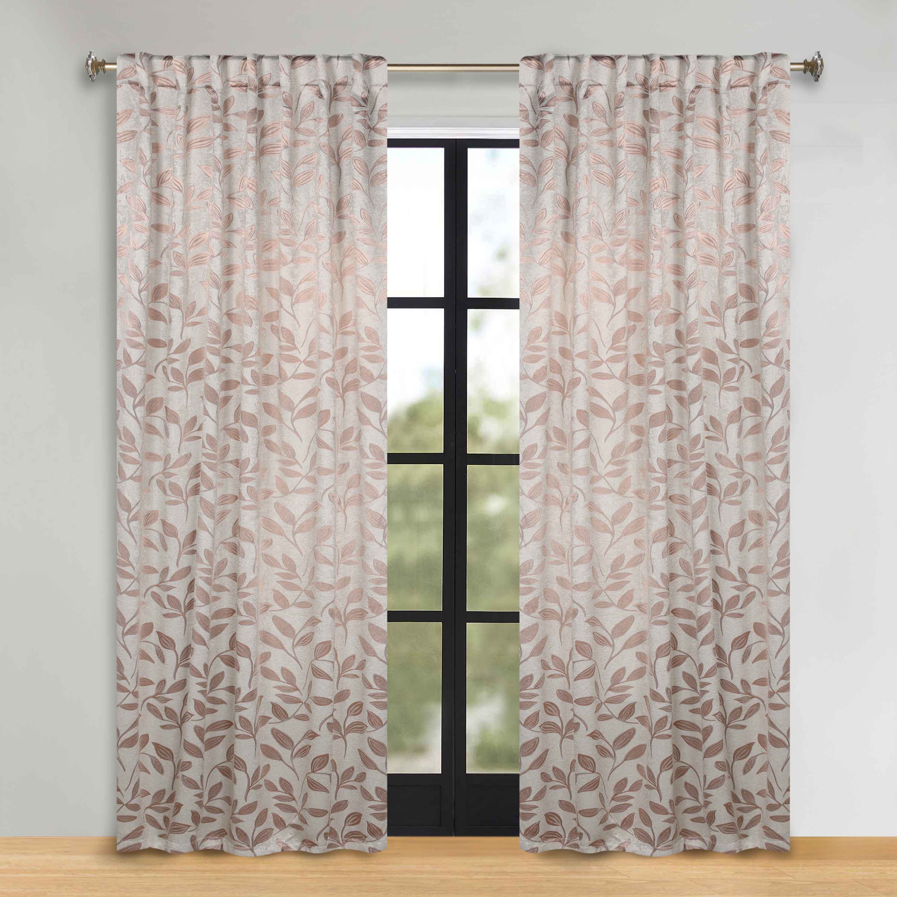 Superior Leaves Room Darkening Back Tab Blackout Curtains Panel Set - Omnigoodsstore