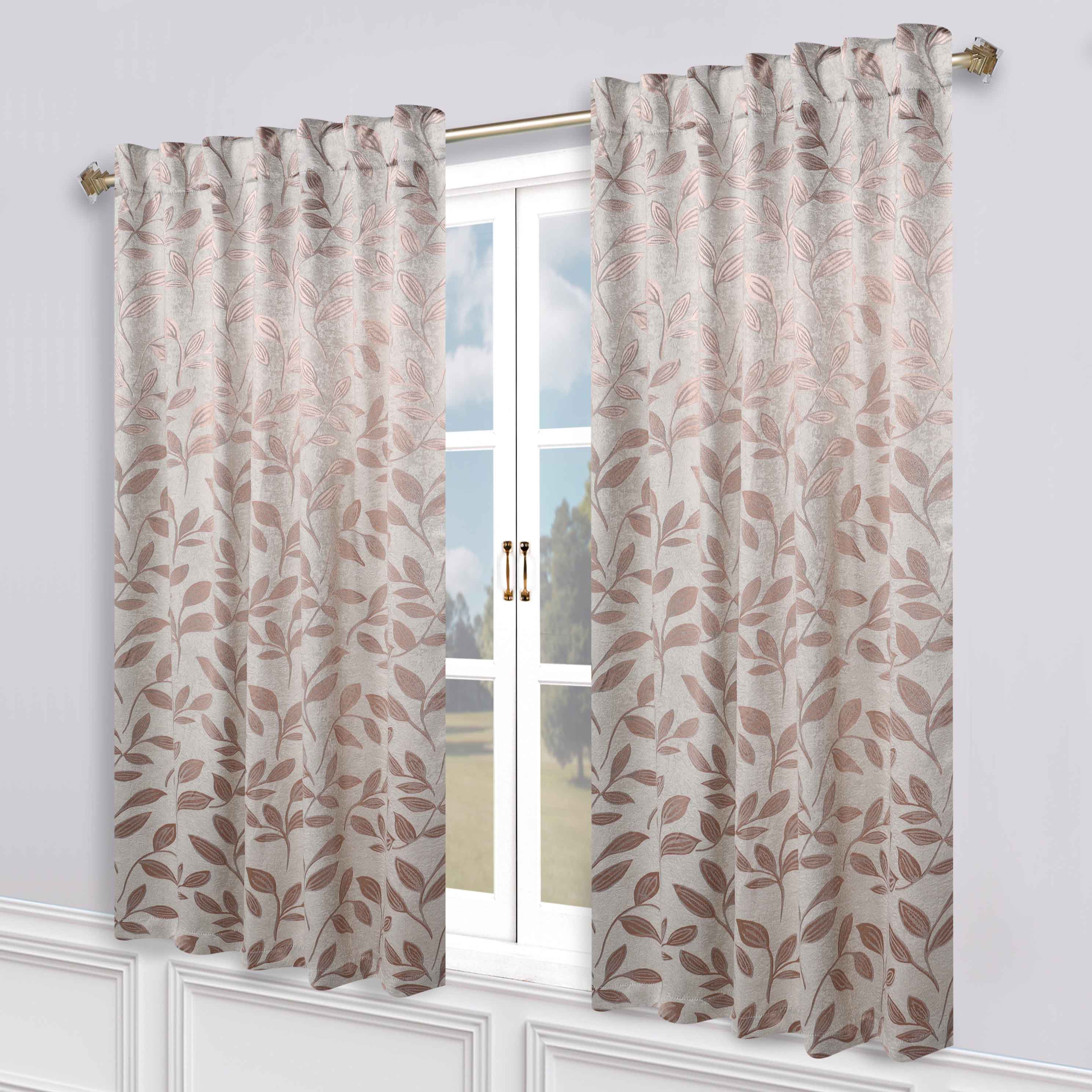 Superior Leaves Room Darkening Back Tab Blackout Curtains Panel Set - Omnigoodsstore