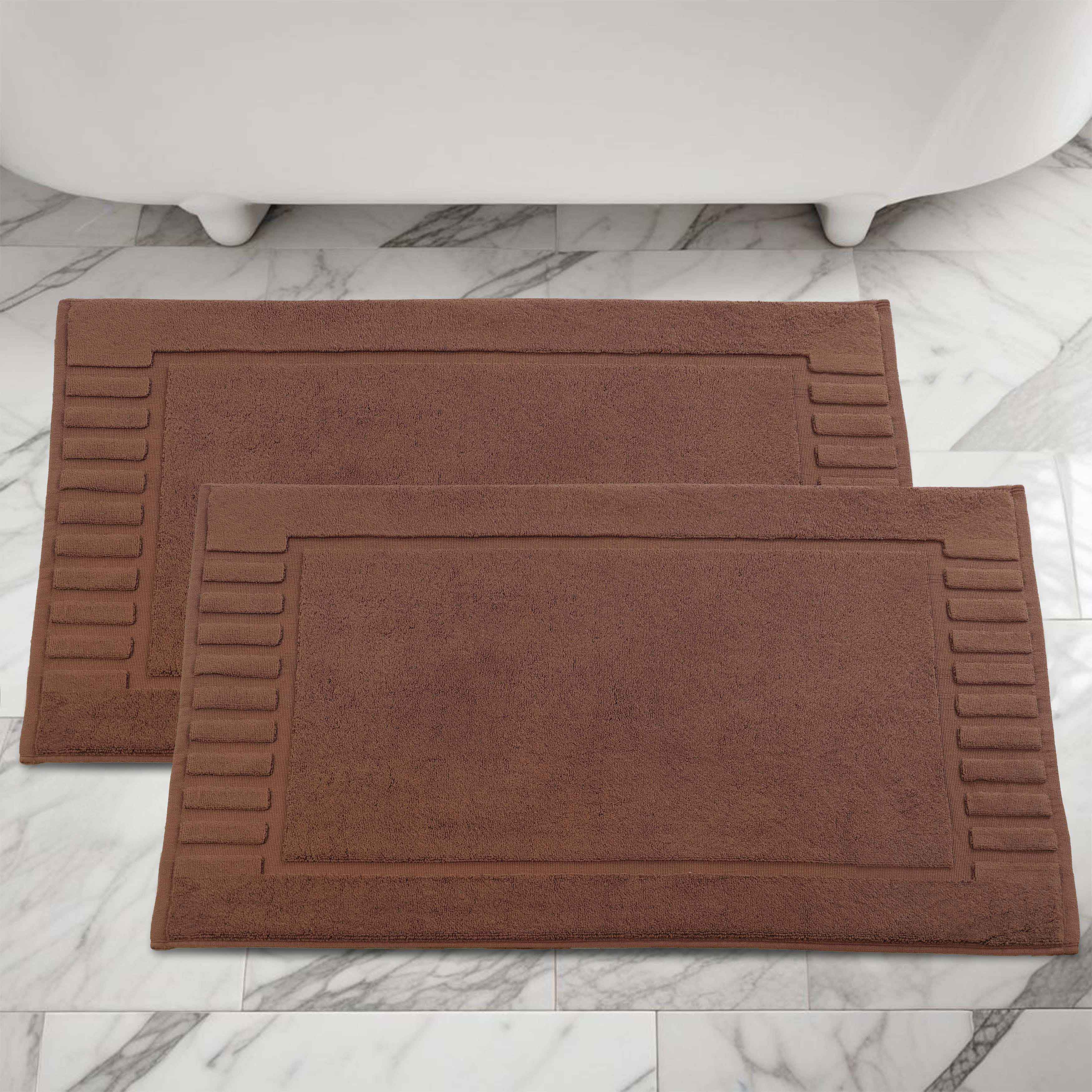 Leo Cotton Solid Modern Geometric Border Absorbent Bath Mat, Set of 2 - Omnigoodsstore