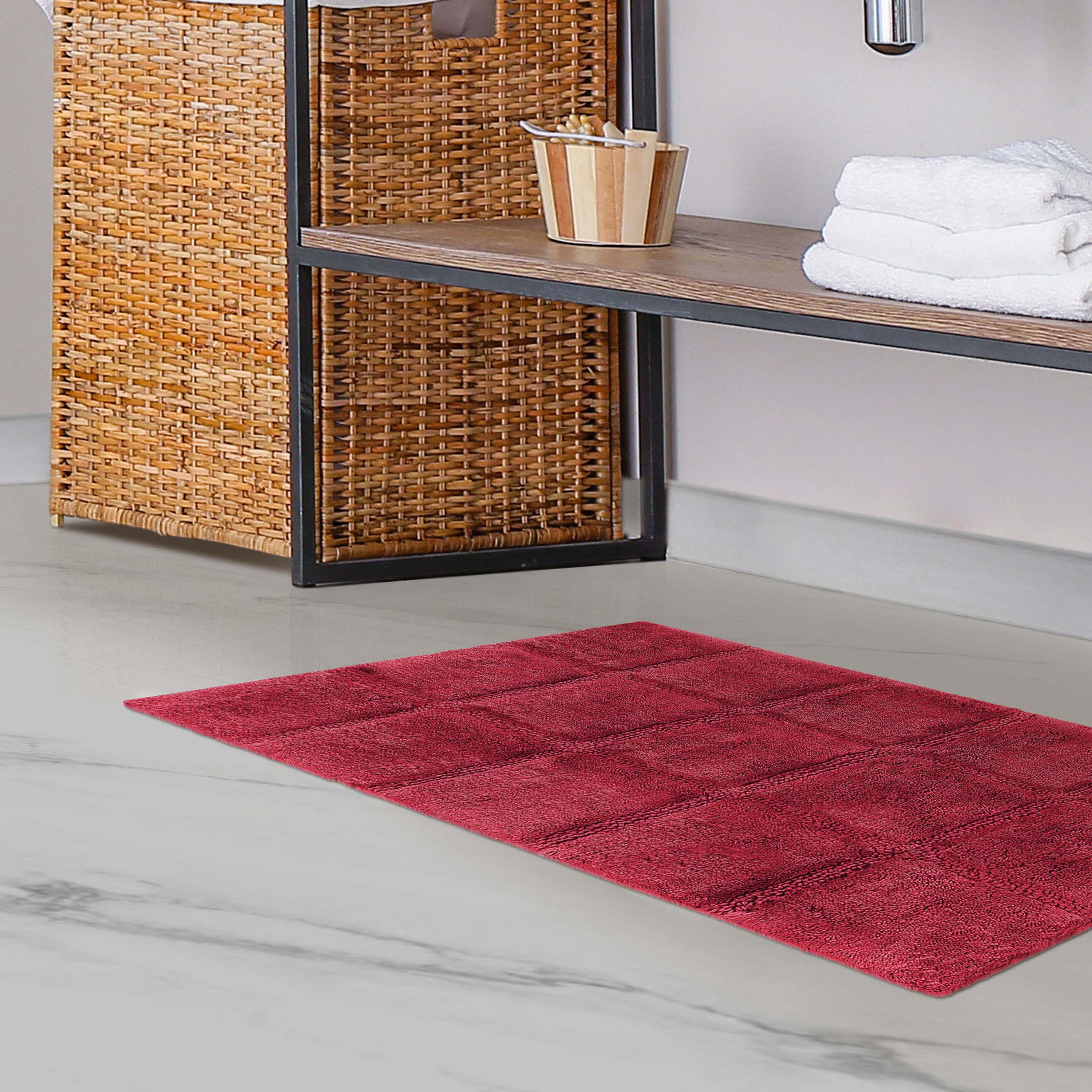 Solid Cotton 2 Piece Checkered Non Slip Bath Rug Set - Omnigoodsstore