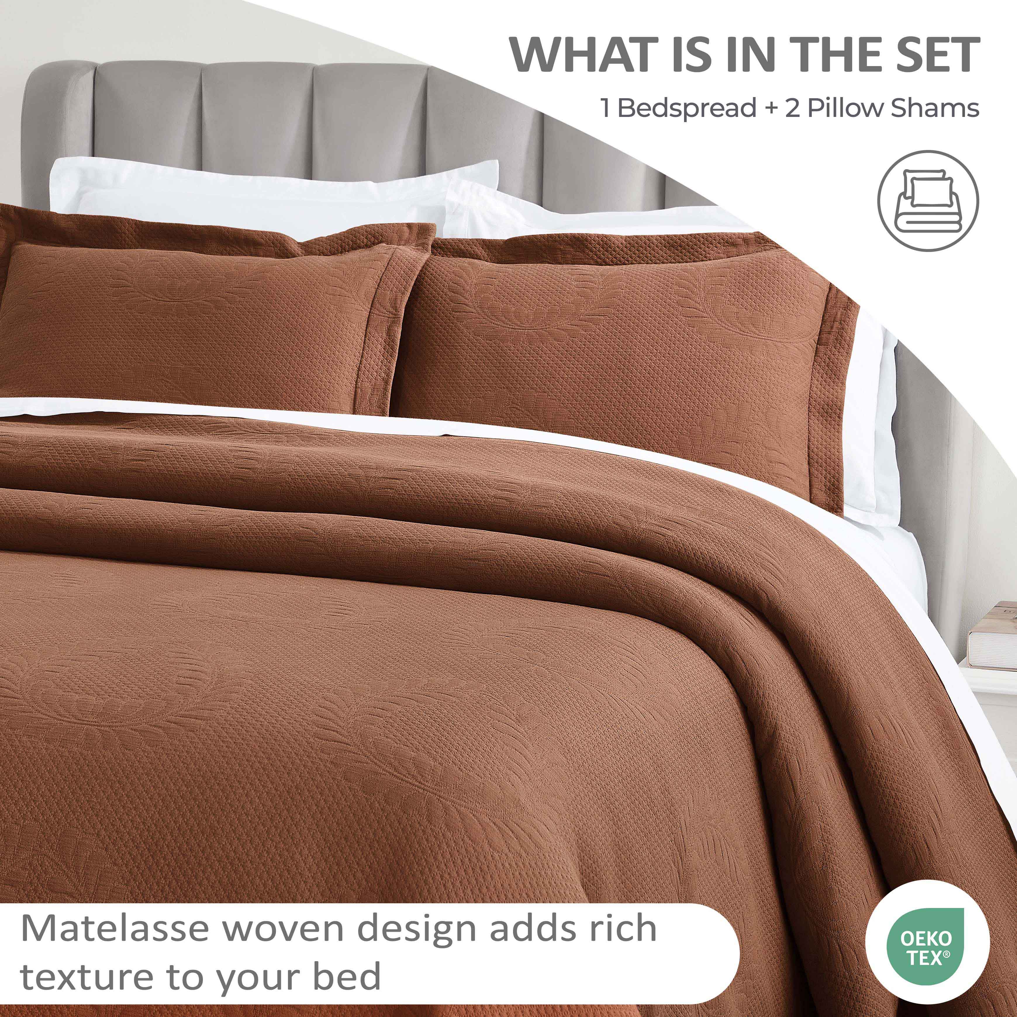 Peploi Cotton Medium Weight Matelasse Bedspread and Sham Set - Omnigoodsstore