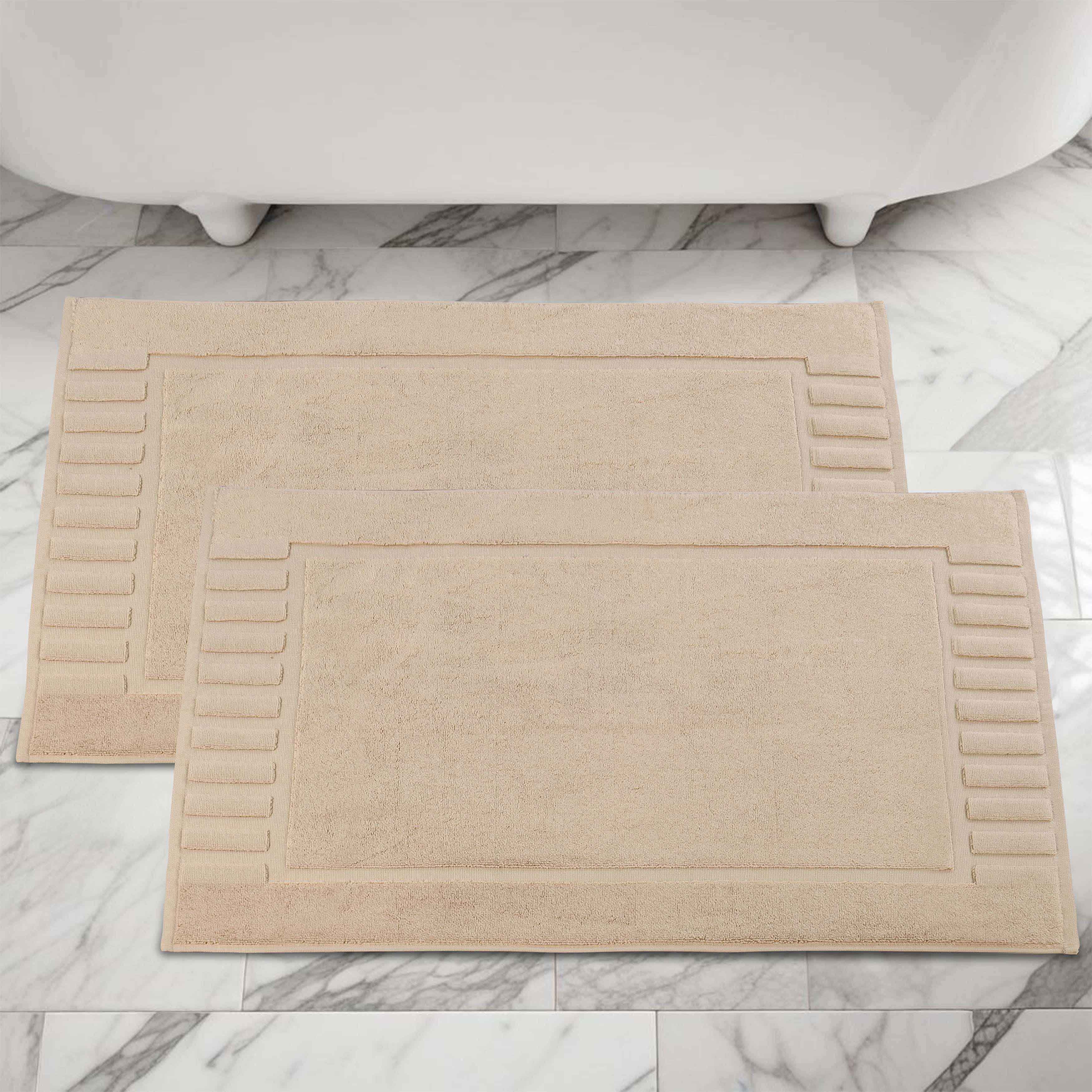 Leo Cotton Solid Modern Geometric Border Absorbent Bath Mat, Set of 2 - Omnigoodsstore