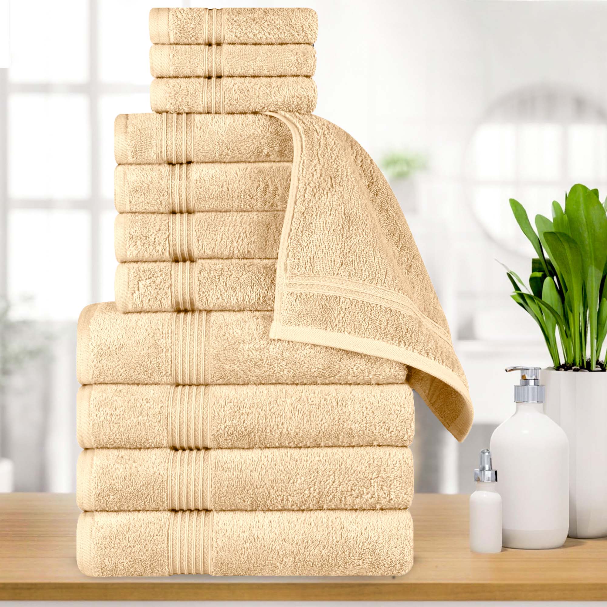 Egyptian Cotton Highly Absorbent Solid 12-Piece Ultra Soft Towel Set - Omnigoodsstore